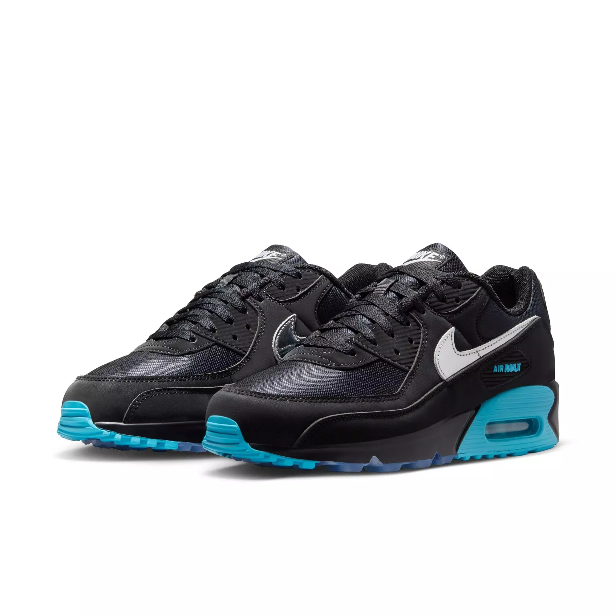 Nike Air Max 90 Premium "Black/Chrome/Gamma Blue/Ice" Men's Shoe - BLACK/BLUE