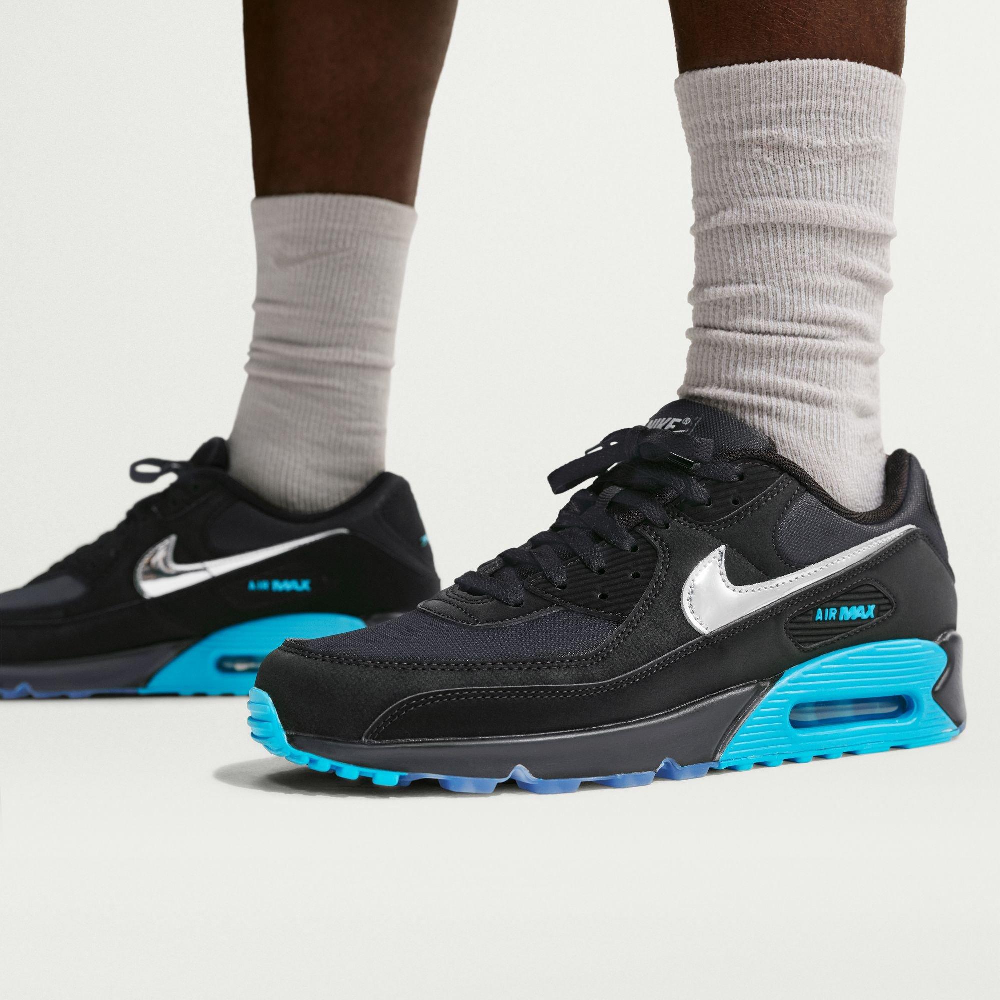 Nike Air Max 90 Premium "Black/Chrome/Gamma Blue/Ice" Men's Shoe - BLACK/BLUE Thumbnail View 10