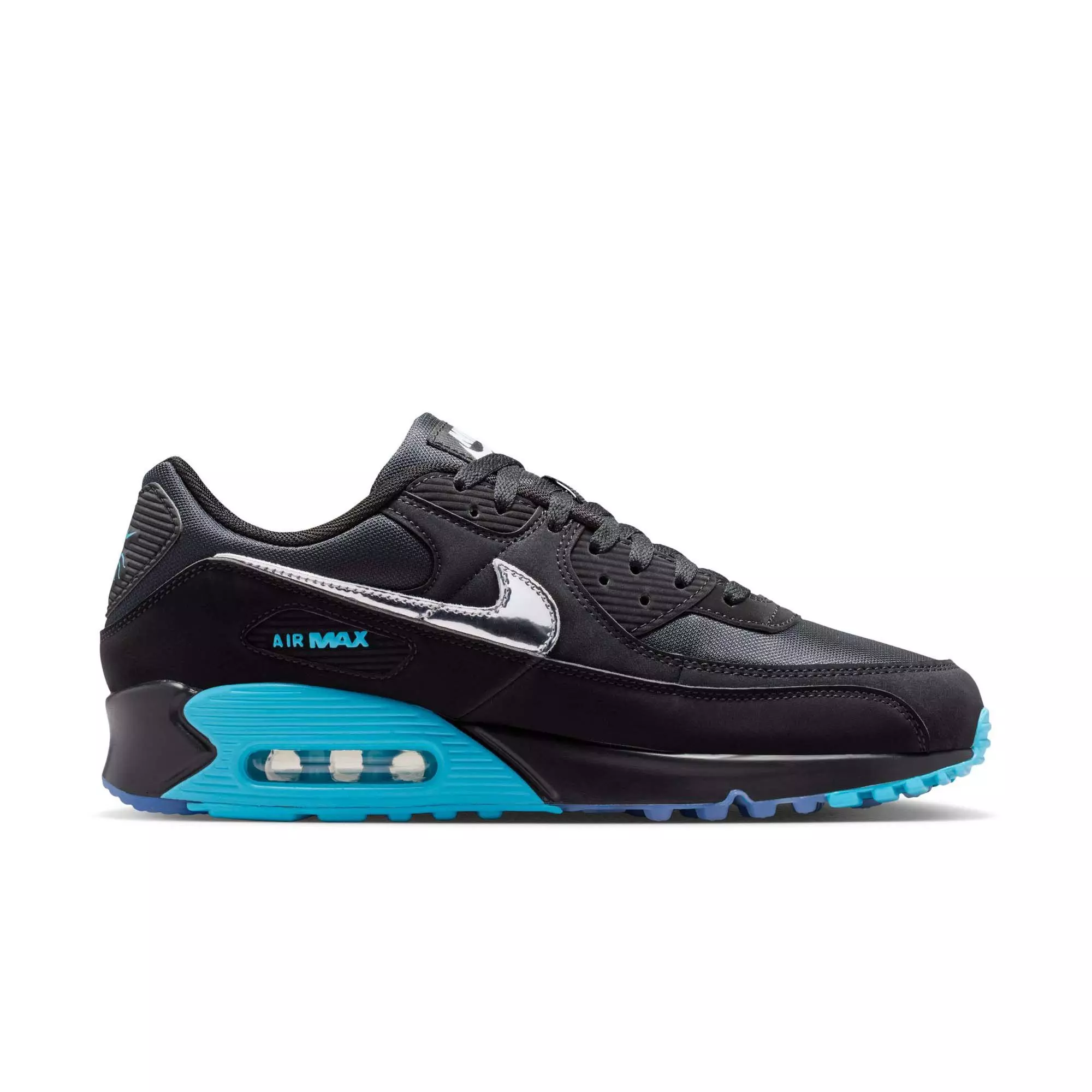 Nike Air Max 90 Premium "Black/Chrome/Gamma Blue/Ice" Men's Shoe - BLACK/BLUE