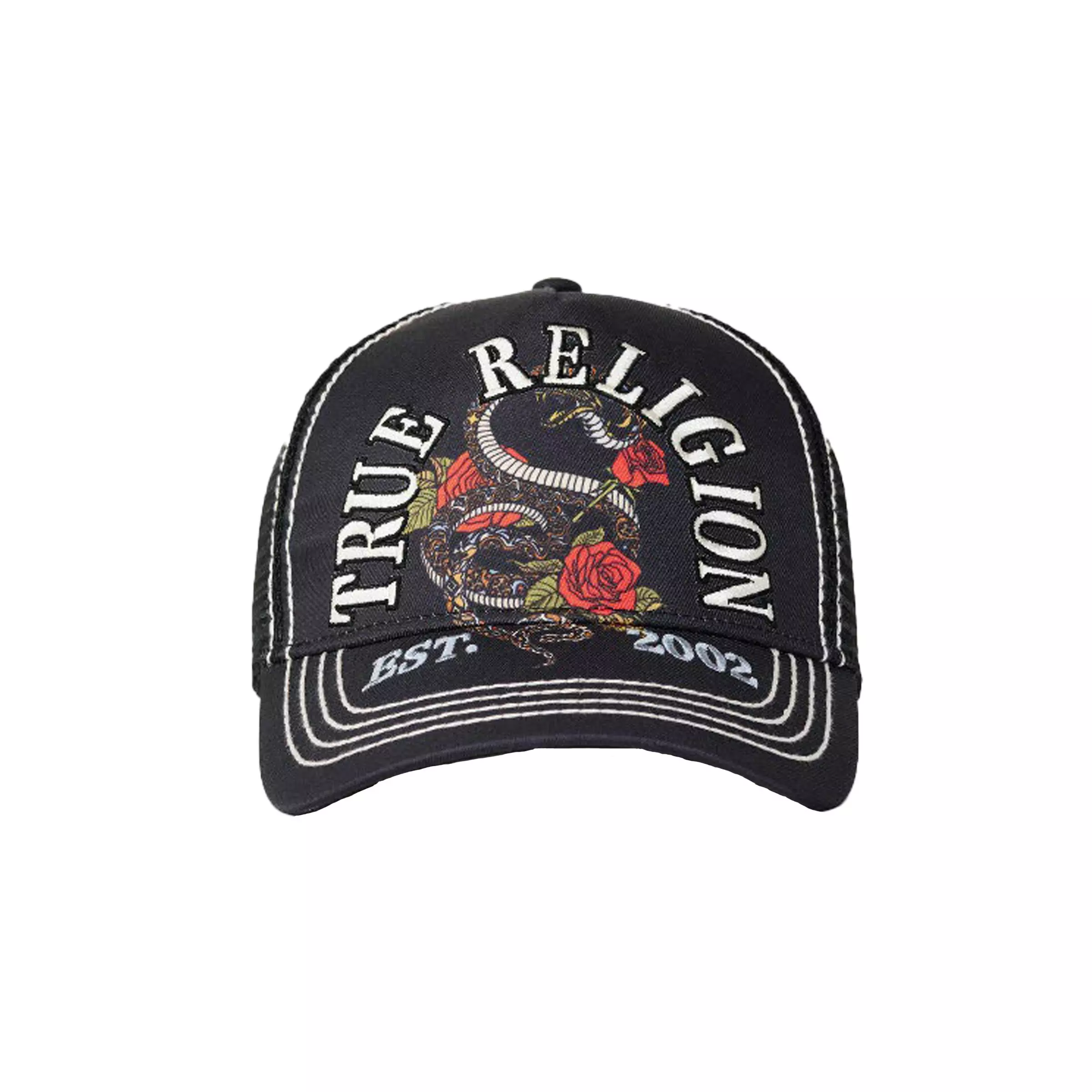 True Religion Snake Trucker Hat-Black - BLACK