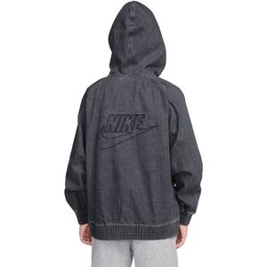 Nike Big Boys' Sportswear Collection Full-Zip Hooded Denim Jacket - GREY