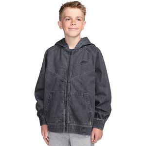 Nike Big Boys' Sportswear Collection Full-Zip Hooded Denim Jacket - GREY