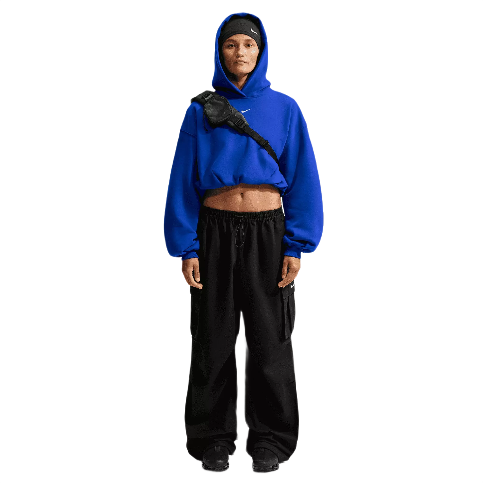 Nike Women's Studio Fleece Medium Weight Oversized Cropped Hoodie - BLUE