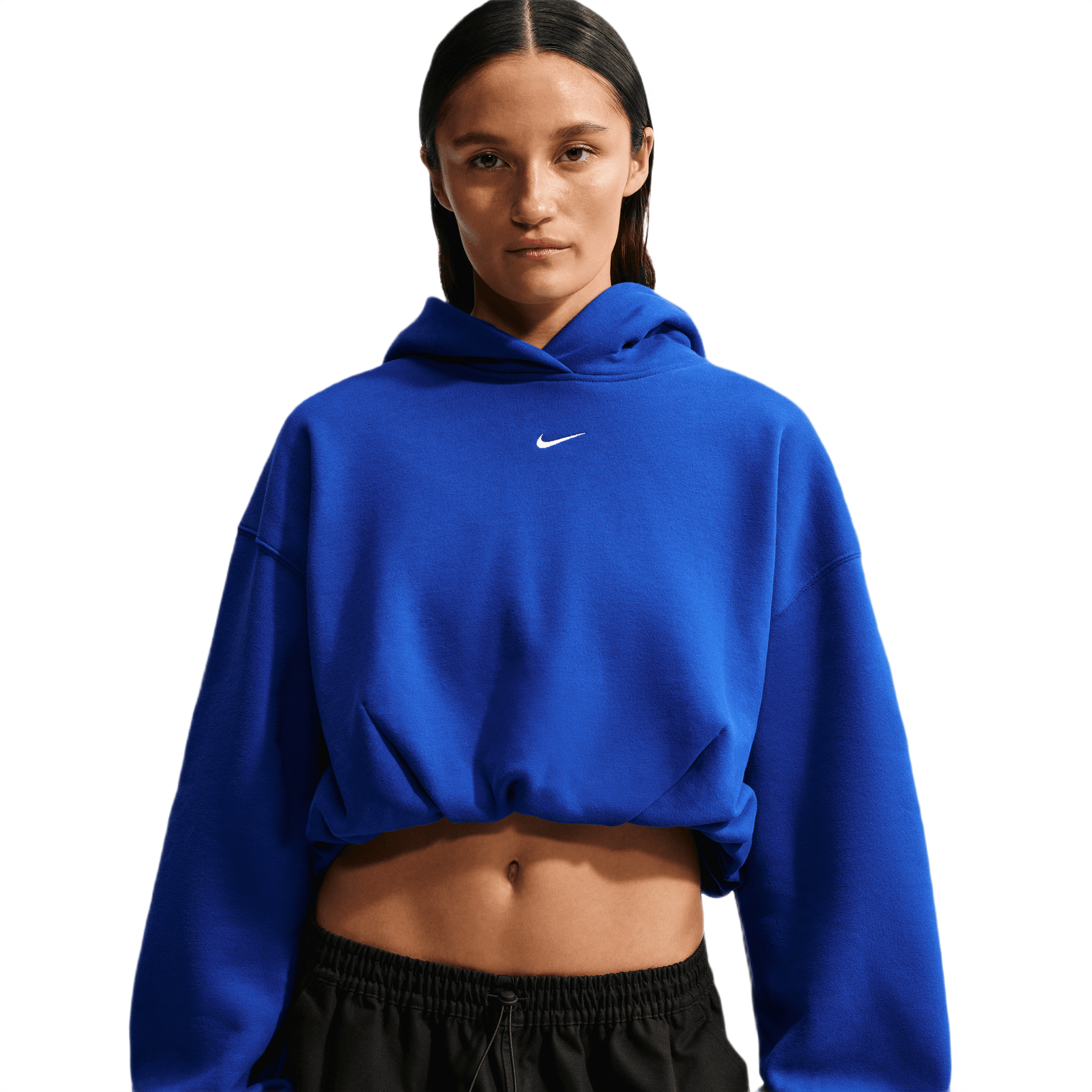 Nike Women's Studio Fleece Medium Weight Oversized Cropped Hoodie - BLUE Thumbnail View 3