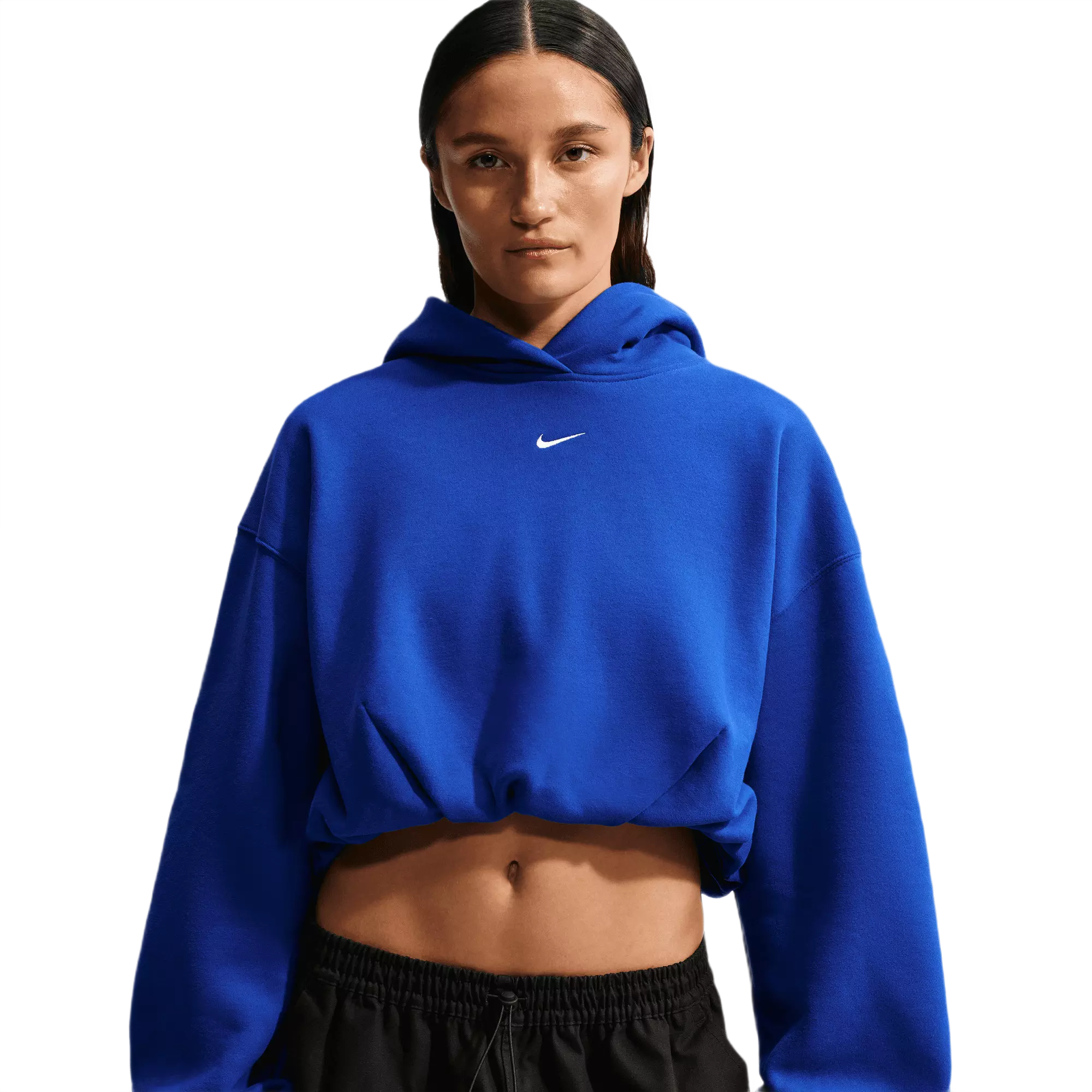 Nike Women's Studio Fleece Medium Weight Oversized Cropped Hoodie - BLUE