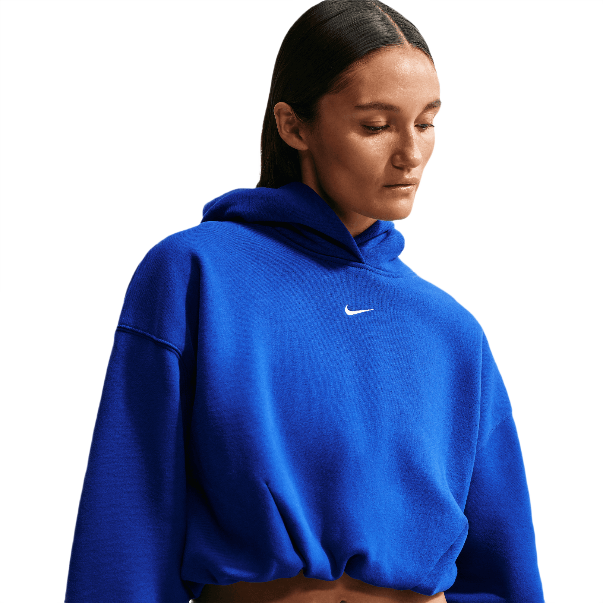 Nike Women's Studio Fleece Medium Weight Oversized Cropped Hoodie - BLUE Thumbnail View 5