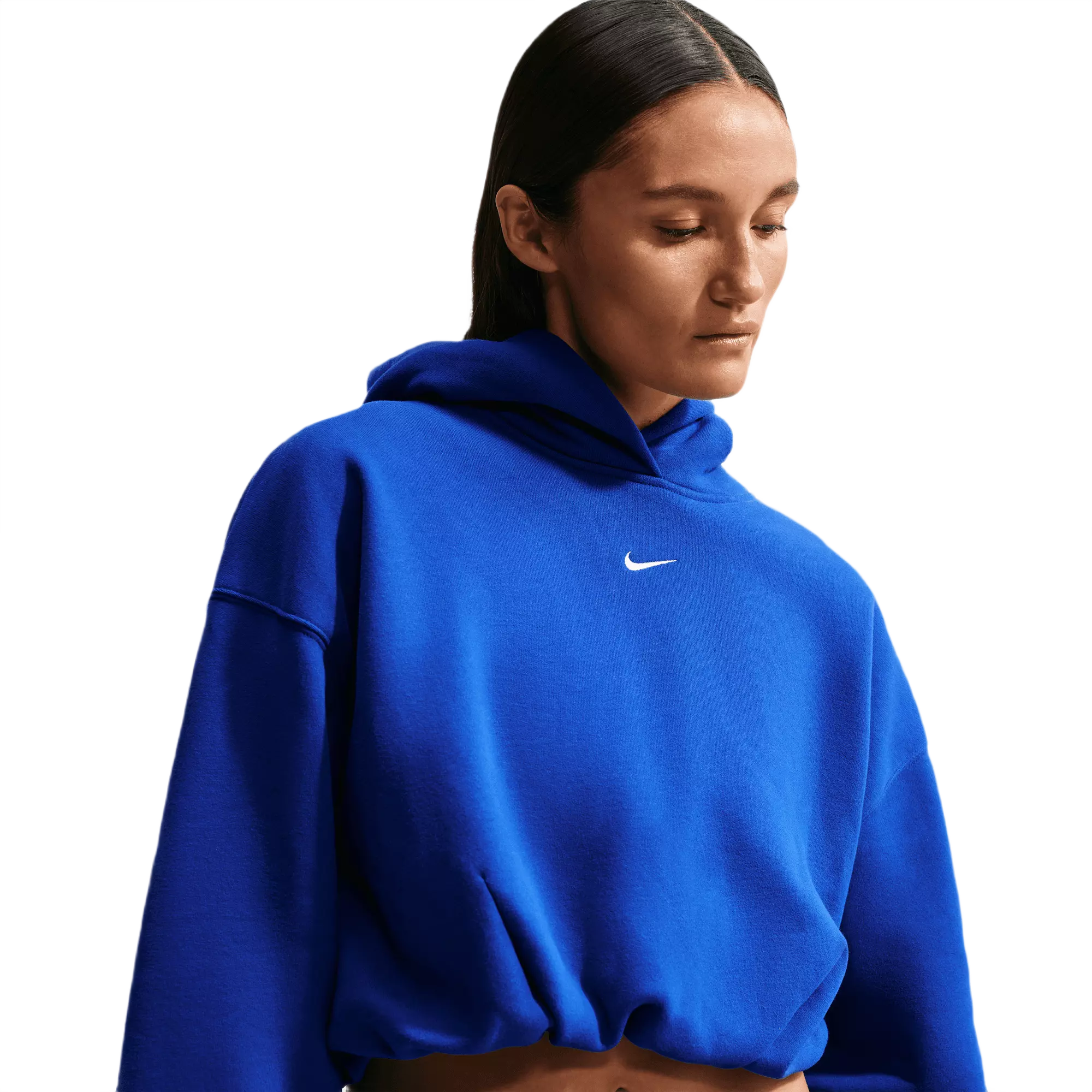 Nike Women's Studio Fleece Medium Weight Oversized Cropped Hoodie - BLUE
