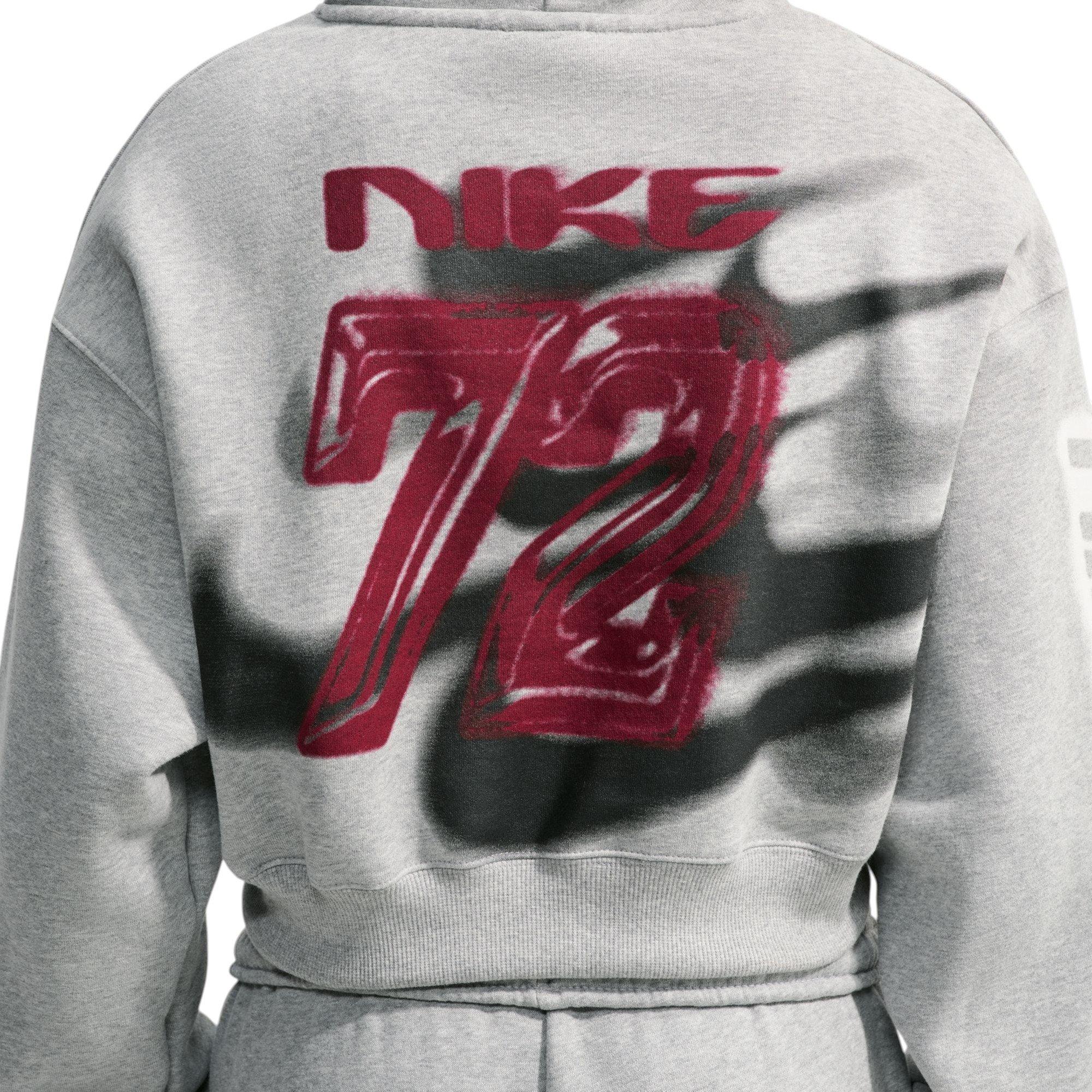 Nike Women's Studio Fleece Cropped Graphic Hoodie - Grey/Red - GREY/RED Thumbnail View 2