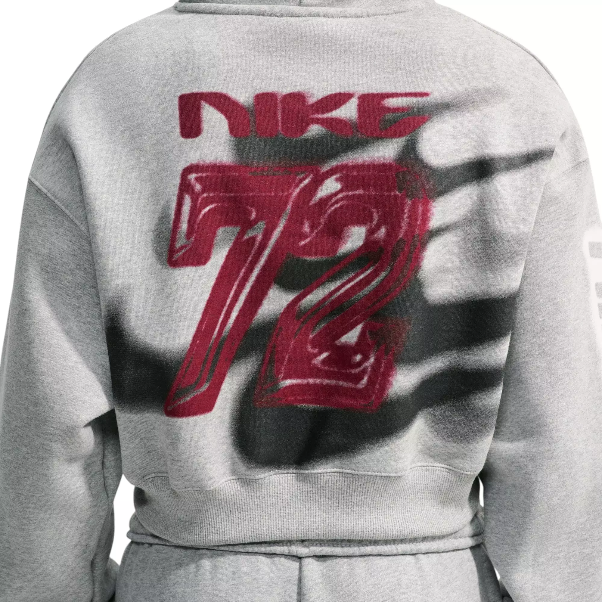 Nike Women's Studio Fleece Cropped Graphic Hoodie - Grey/Red - GREY/RED
