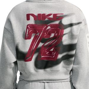 Nike Women's Studio Fleece Cropped Graphic Hoodie - Grey/Red