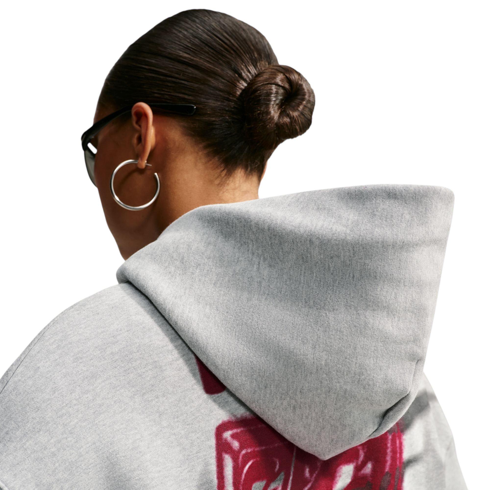 Nike Women's Studio Fleece Cropped Graphic Hoodie - Grey/Red - GREY/RED Thumbnail View 4