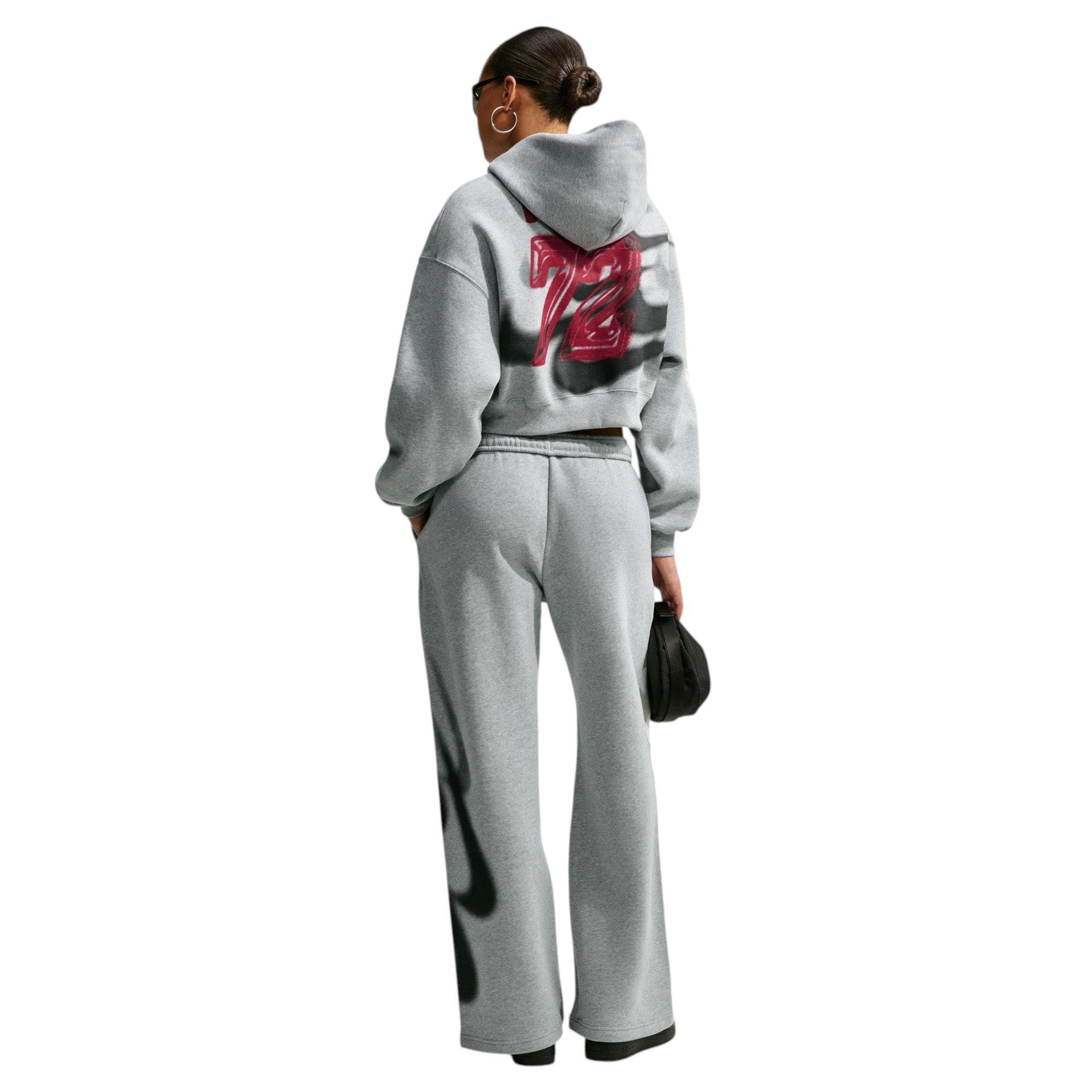 Nike Women's Studio Fleece Cropped Graphic Hoodie - Grey/Red - GREY/RED Thumbnail View 6