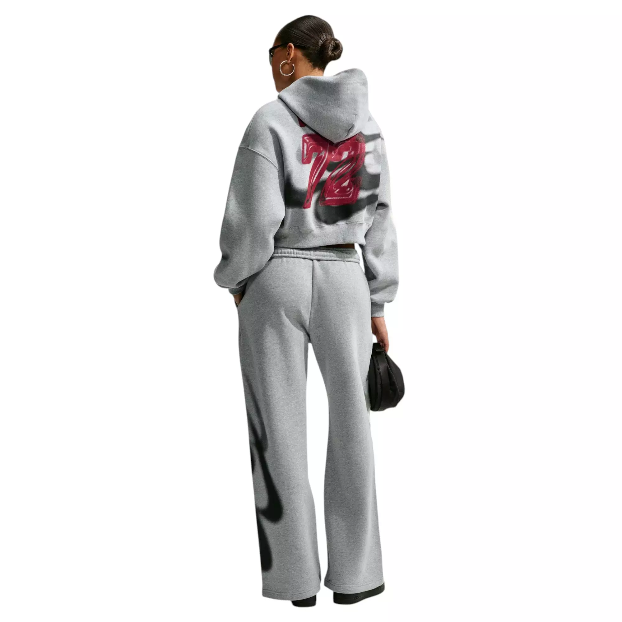 Nike Women's Studio Fleece Cropped Graphic Hoodie - Grey/Red - GREY/RED