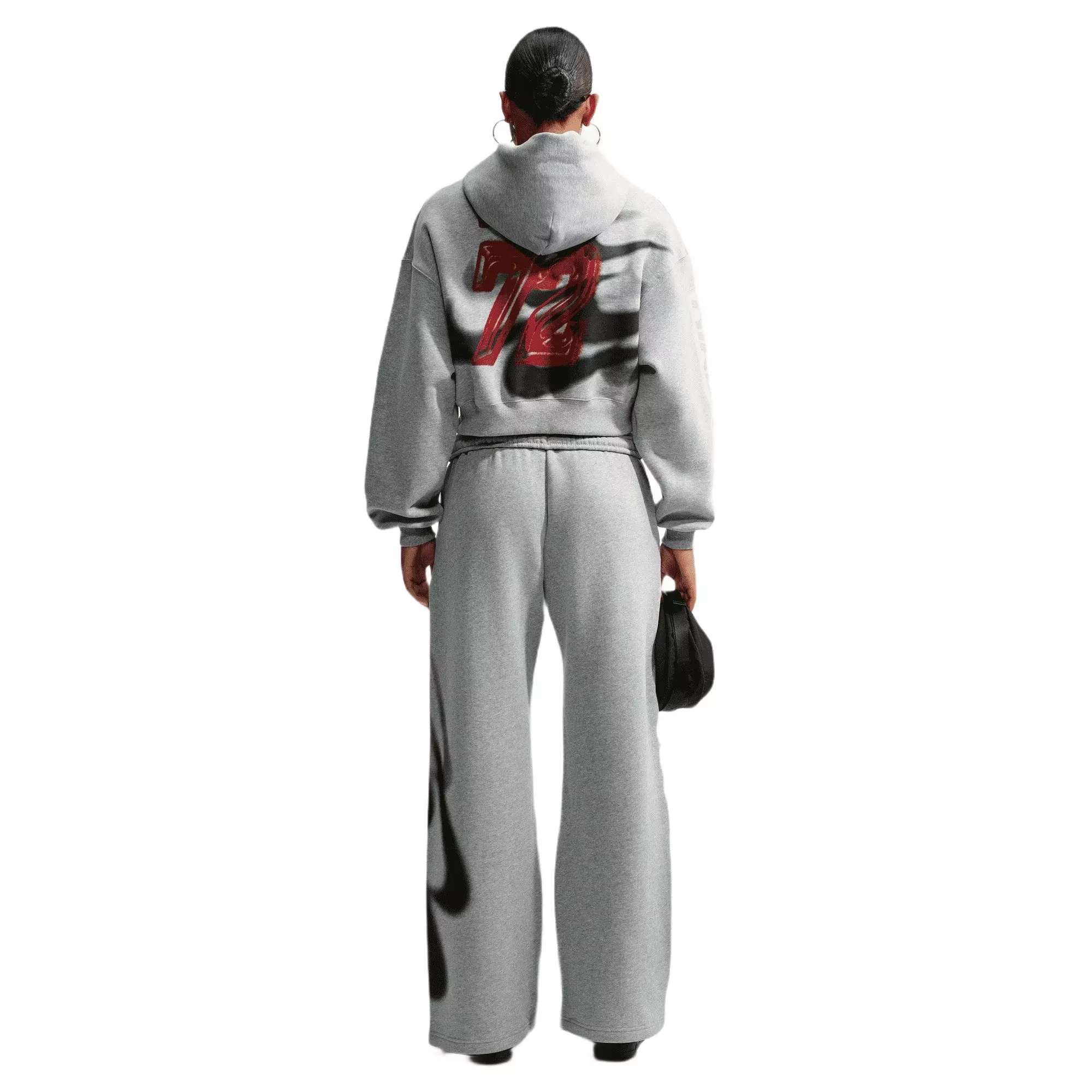 Nike Women's Studio Fleece Medium Weight Oversized High-Rise Straight-Leg Graphic Pants - GREY/RED