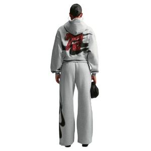 Nike Women's Studio Fleece Medium Weight Oversized High-Rise Straight-Leg Graphic Pants - GREY/RED