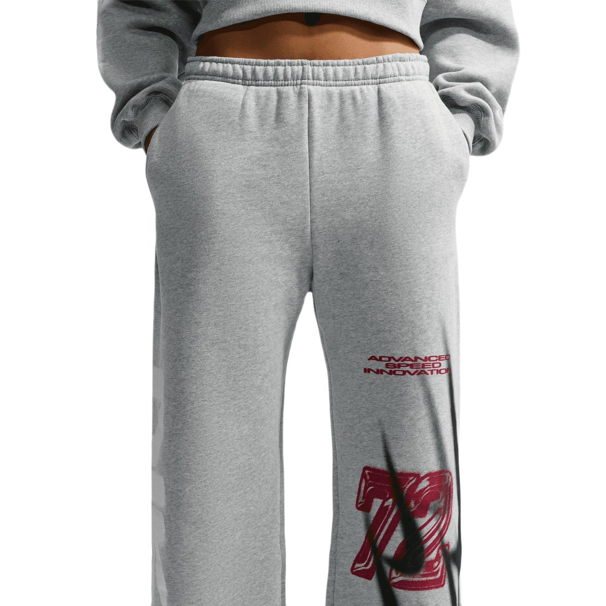 Nike Women's Studio Fleece Medium Weight Oversized High-Rise Straight-Leg Graphic Pants - GREY/RED Thumbnail View 3