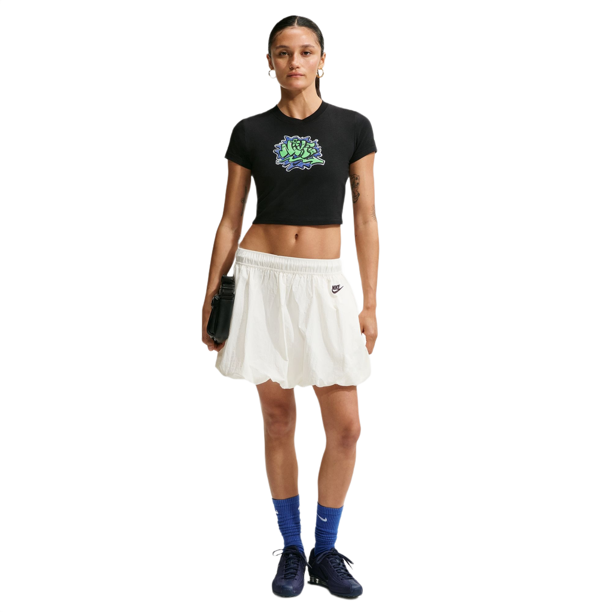 Nike Women's Sportswear Chill Knit Slim Cropped Tee - BLACK/BLUE