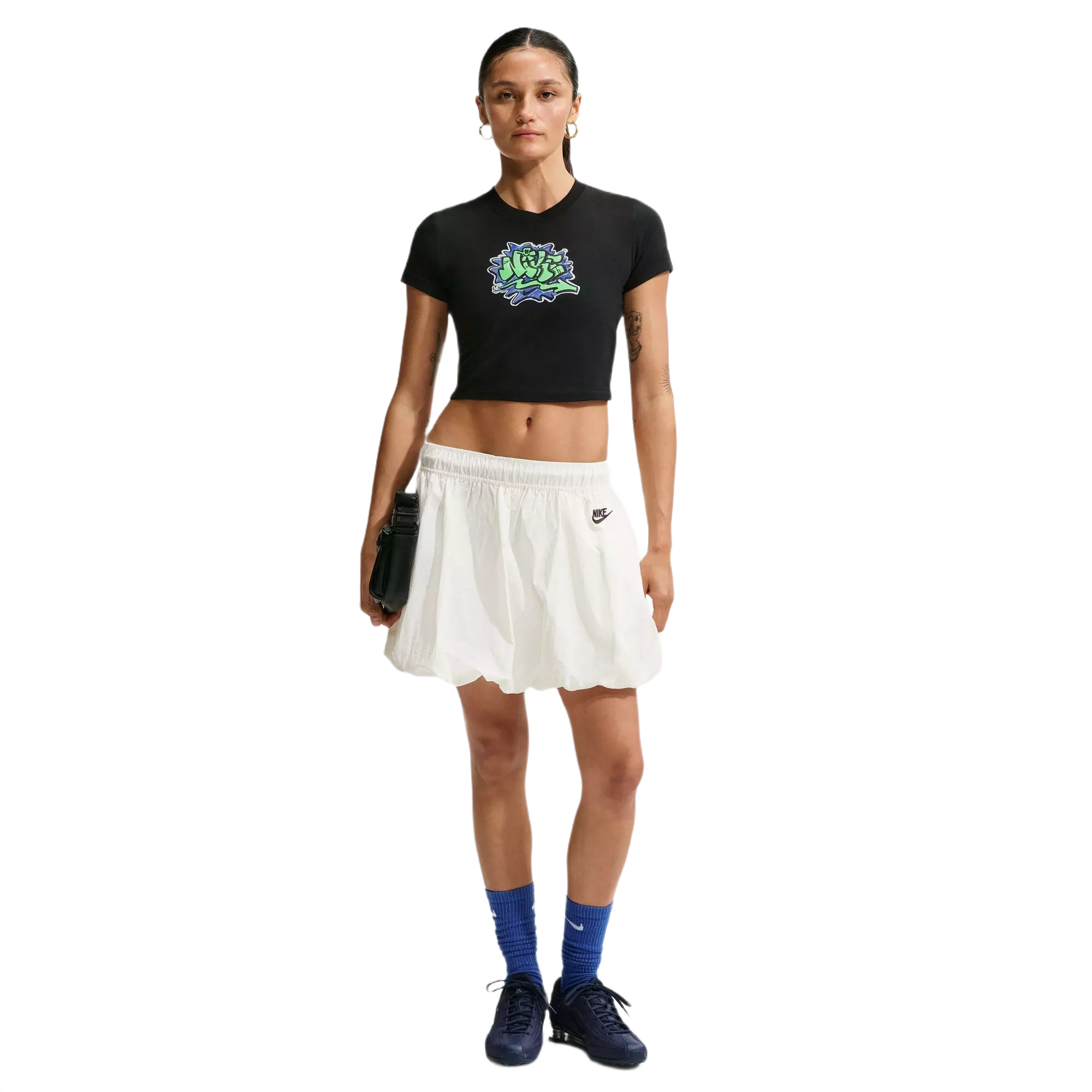 Nike Women's Sportswear Chill Knit Slim Cropped Tee - BLACK/BLUE