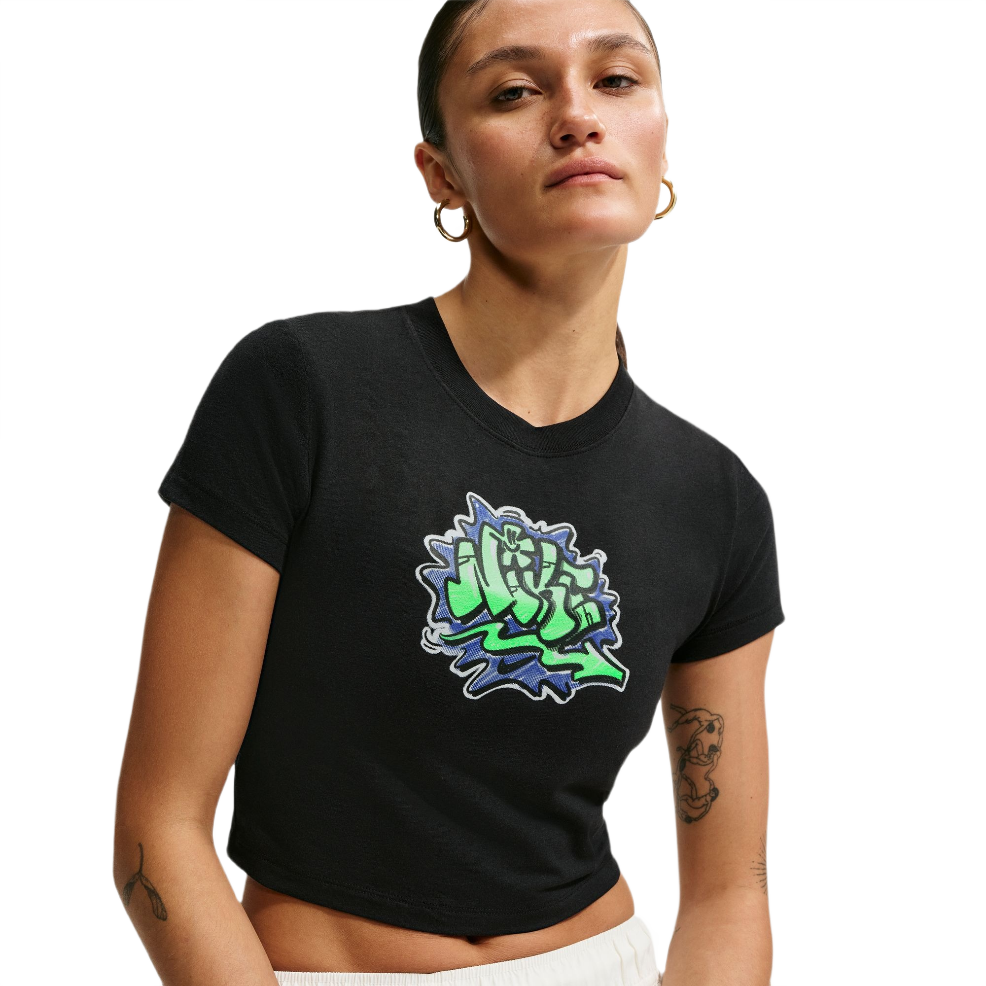 Nike Women's Sportswear Chill Knit Slim Cropped Tee - BLACK/BLUE