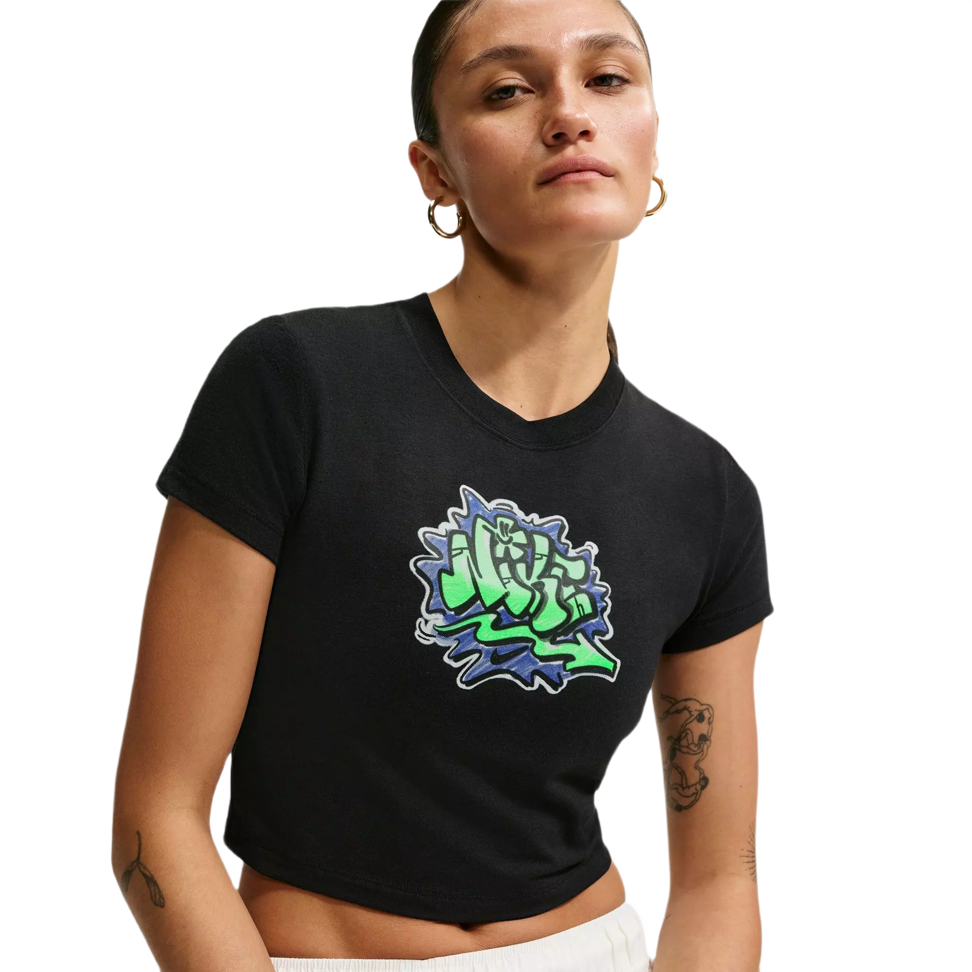 Nike Women's Sportswear Chill Knit Slim Cropped Tee - BLACK/BLUE