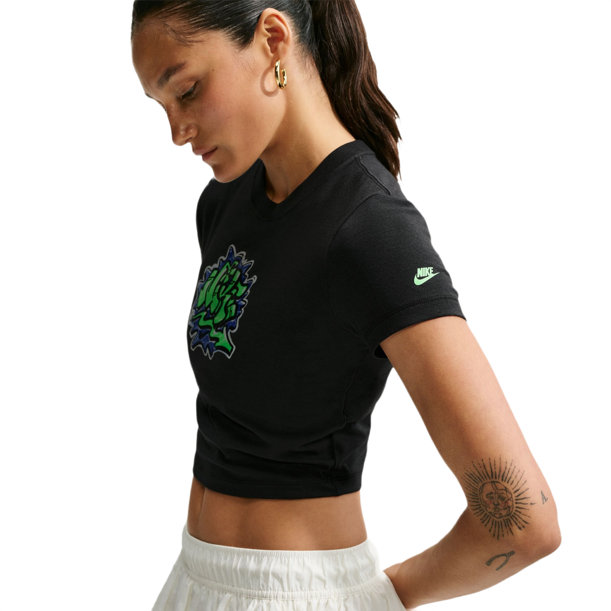 Nike Women's Sportswear Chill Knit Slim Cropped Tee - BLACK/BLUE