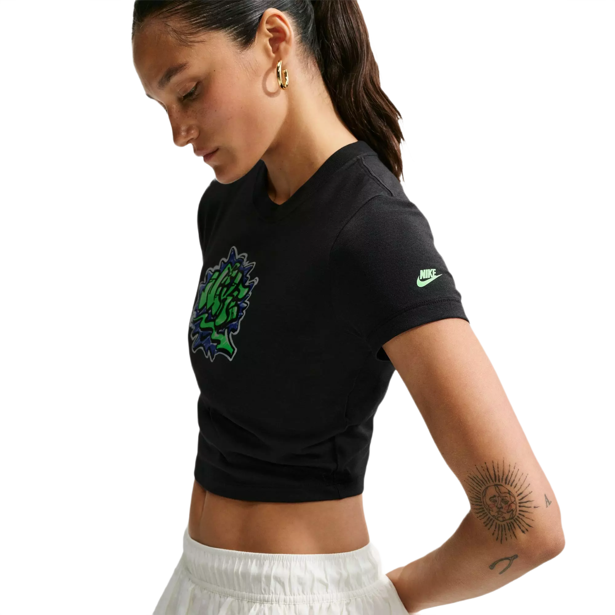 Nike Women's Sportswear Chill Knit Slim Cropped Tee - BLACK/BLUE