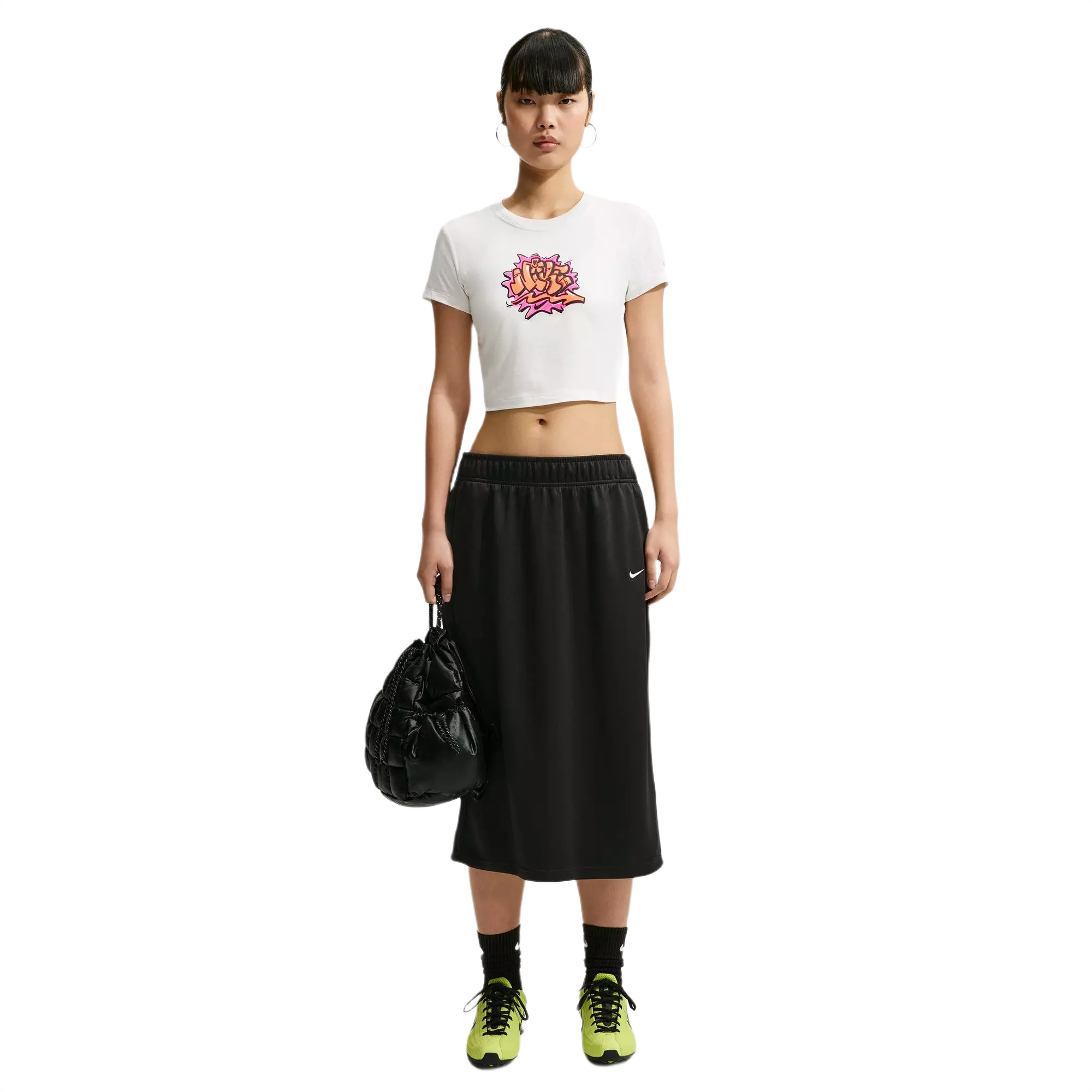 Nike Women's Sportswear Chill Knit Slim Cropped Tee - White/Pink - WHITE/PINK