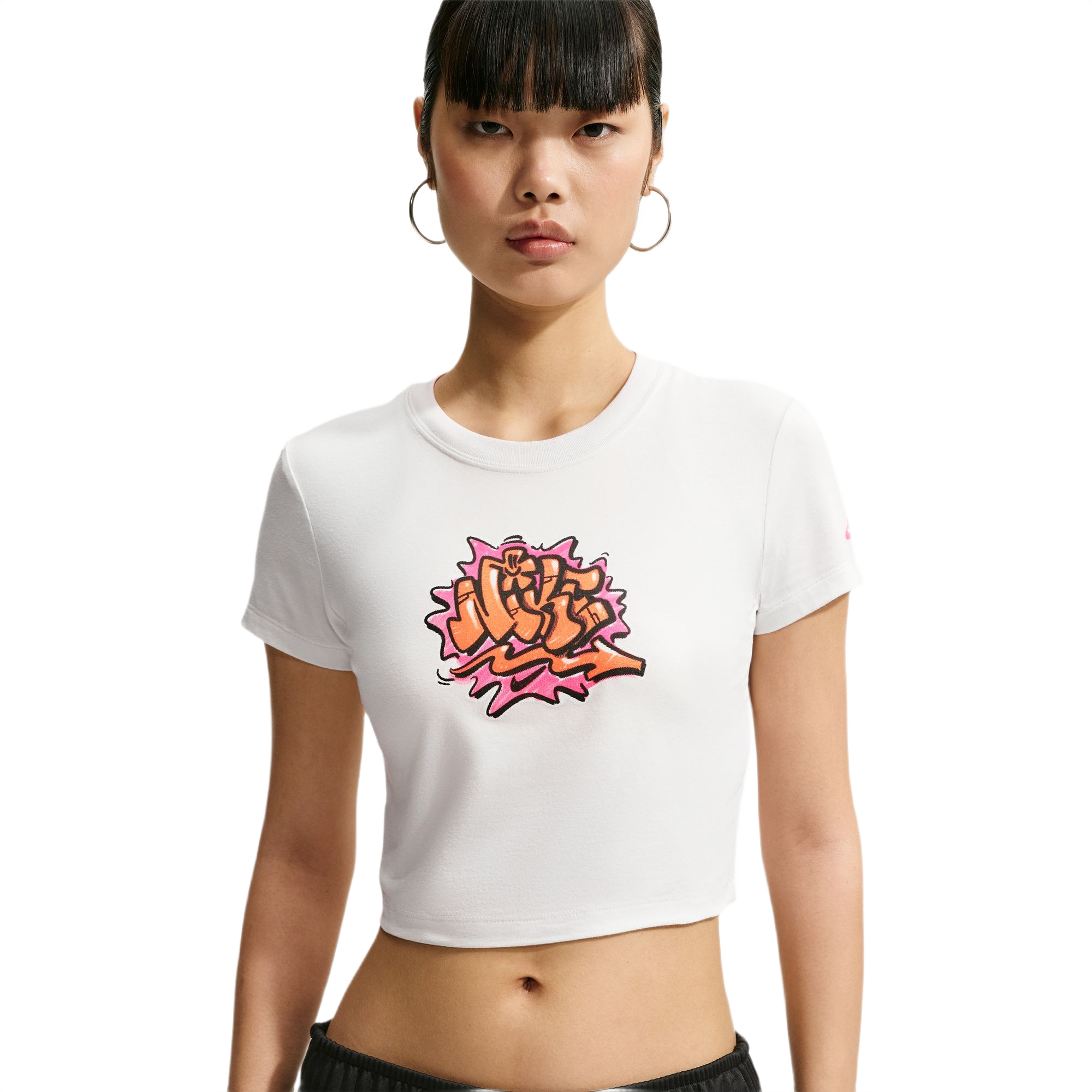 Nike Women's Sportswear Chill Knit Slim Cropped Tee - White/Pink - WHITE/PINK