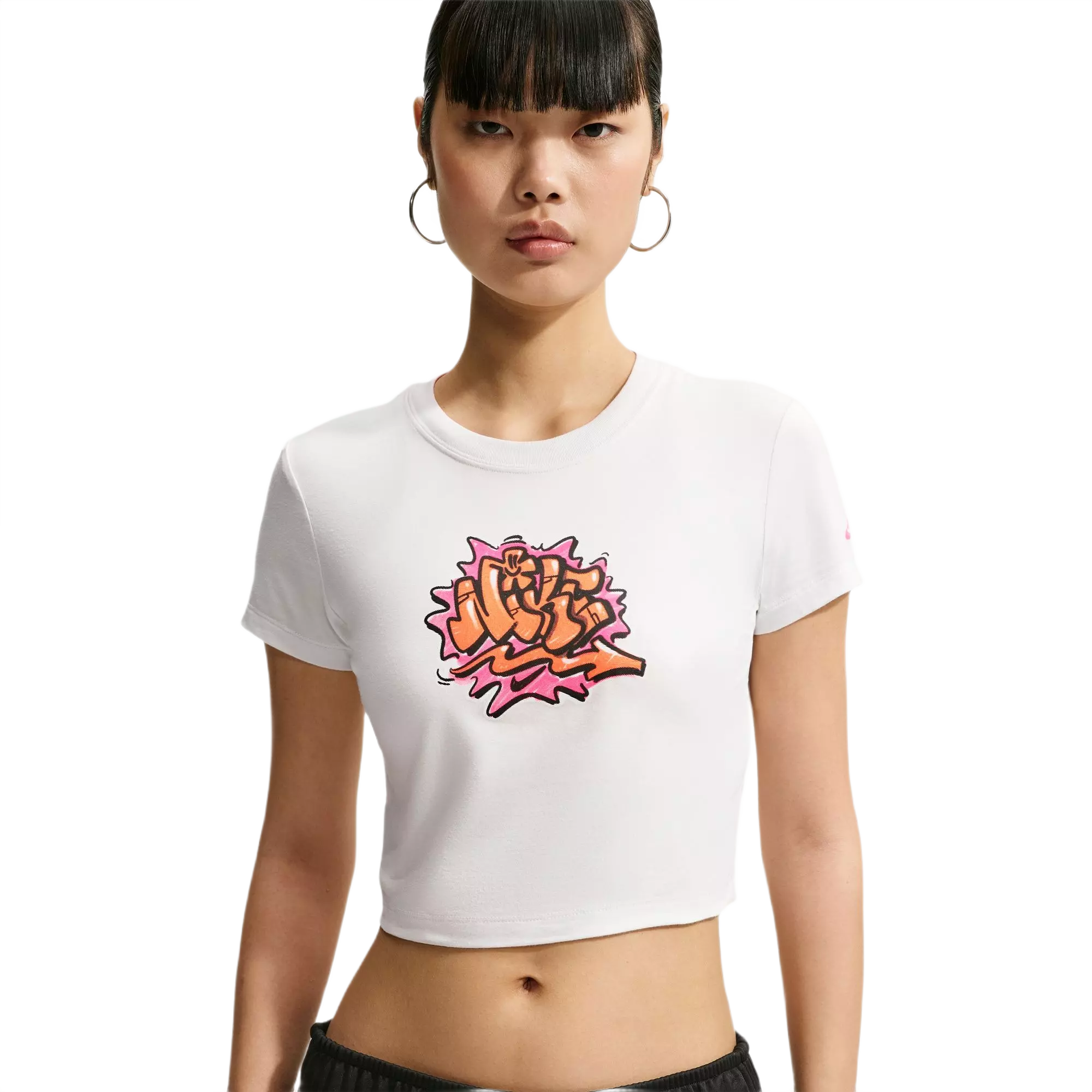 Nike Women's Sportswear Chill Knit Slim Cropped Tee - White/Pink - WHITE/PINK