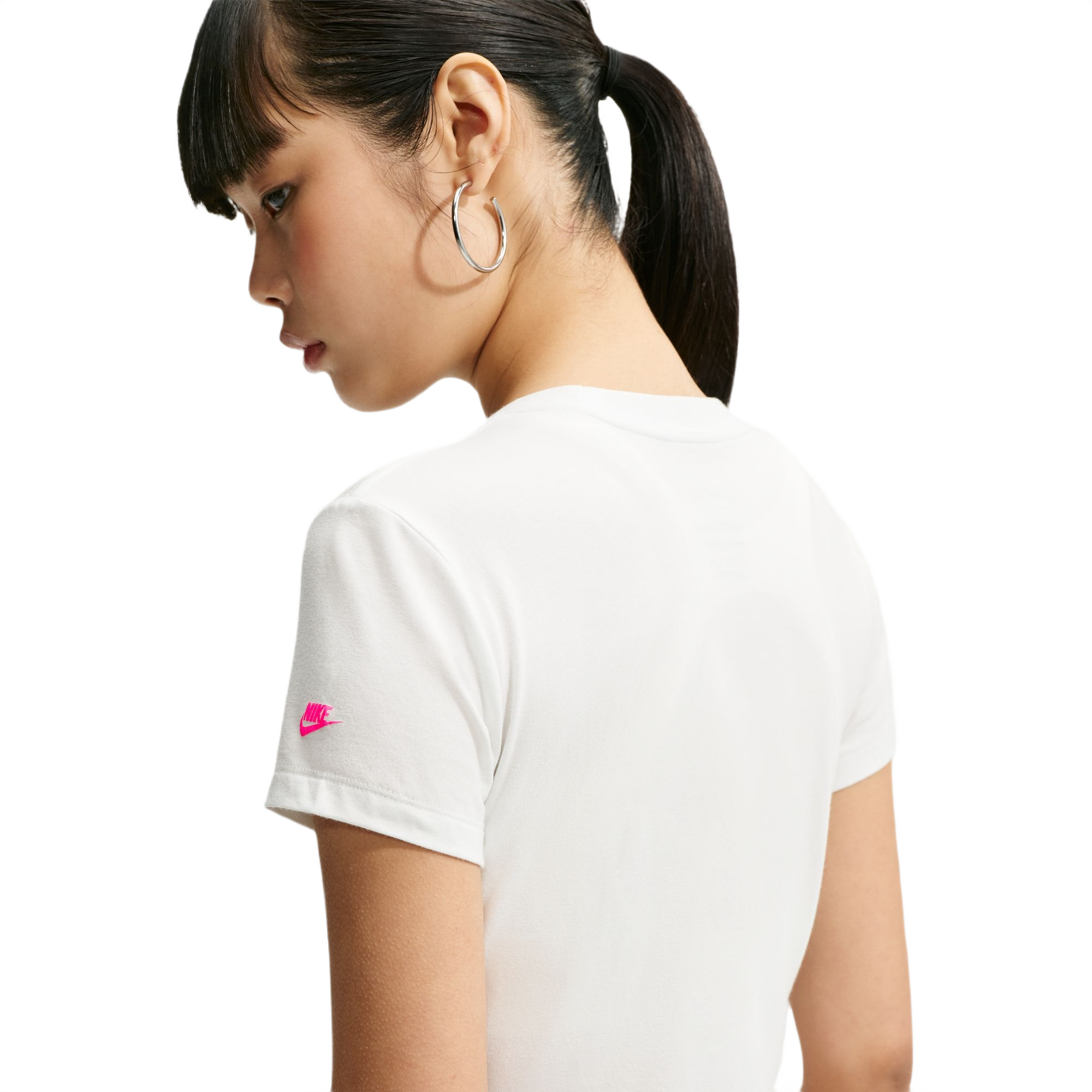 Nike Women's Sportswear Chill Knit Slim Cropped Tee - White/Pink - WHITE/PINK