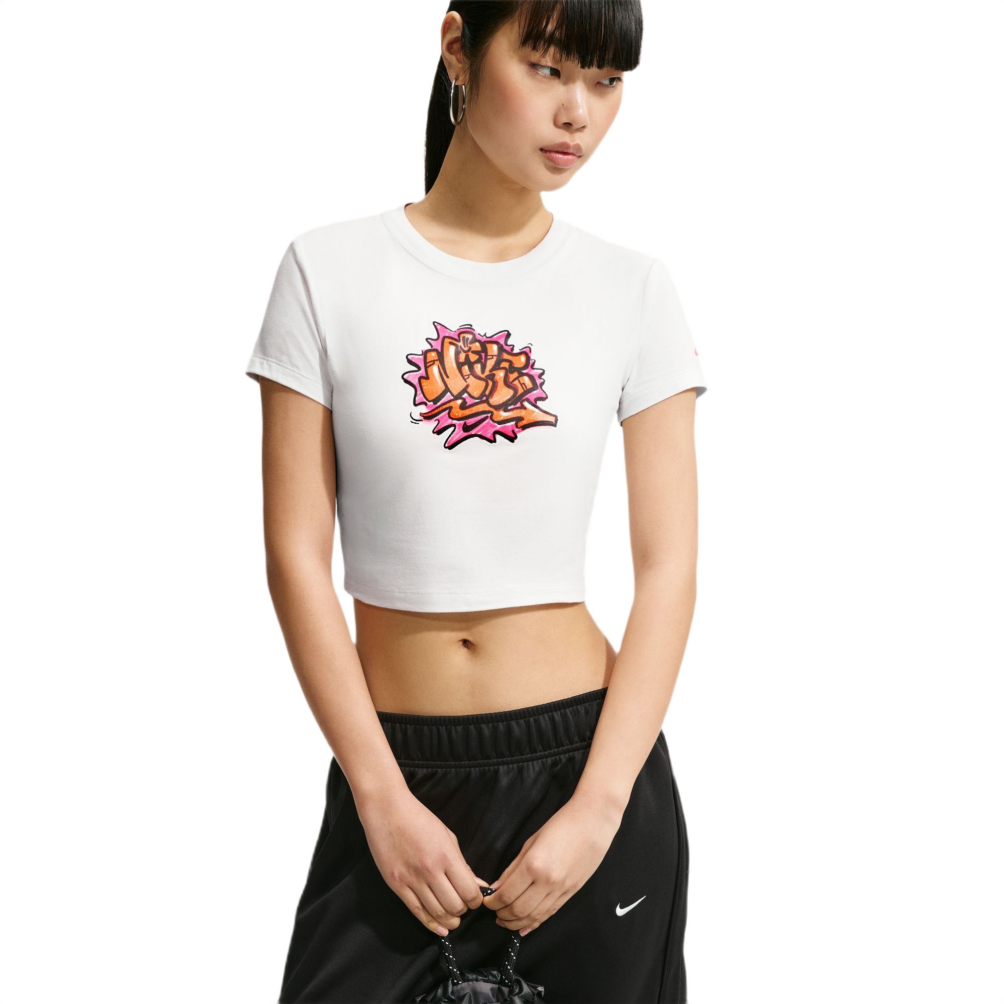 Nike Women's Sportswear Chill Knit Slim Cropped Tee - White/Pink - WHITE/PINK