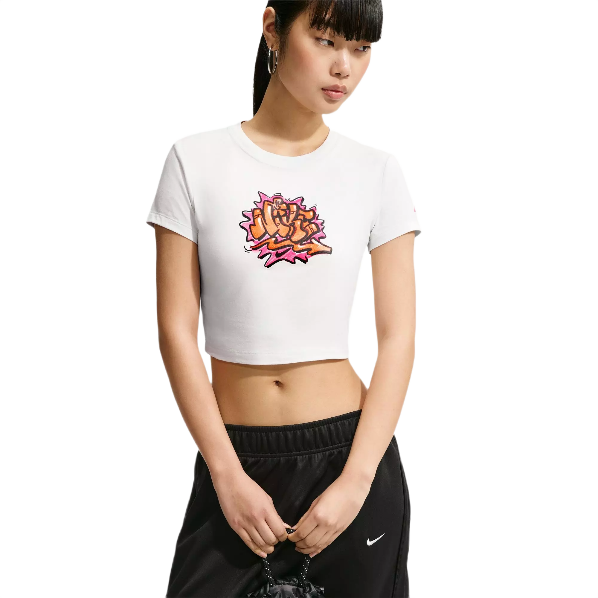 Nike Women's Sportswear Chill Knit Slim Cropped Tee - White/Pink - WHITE/PINK