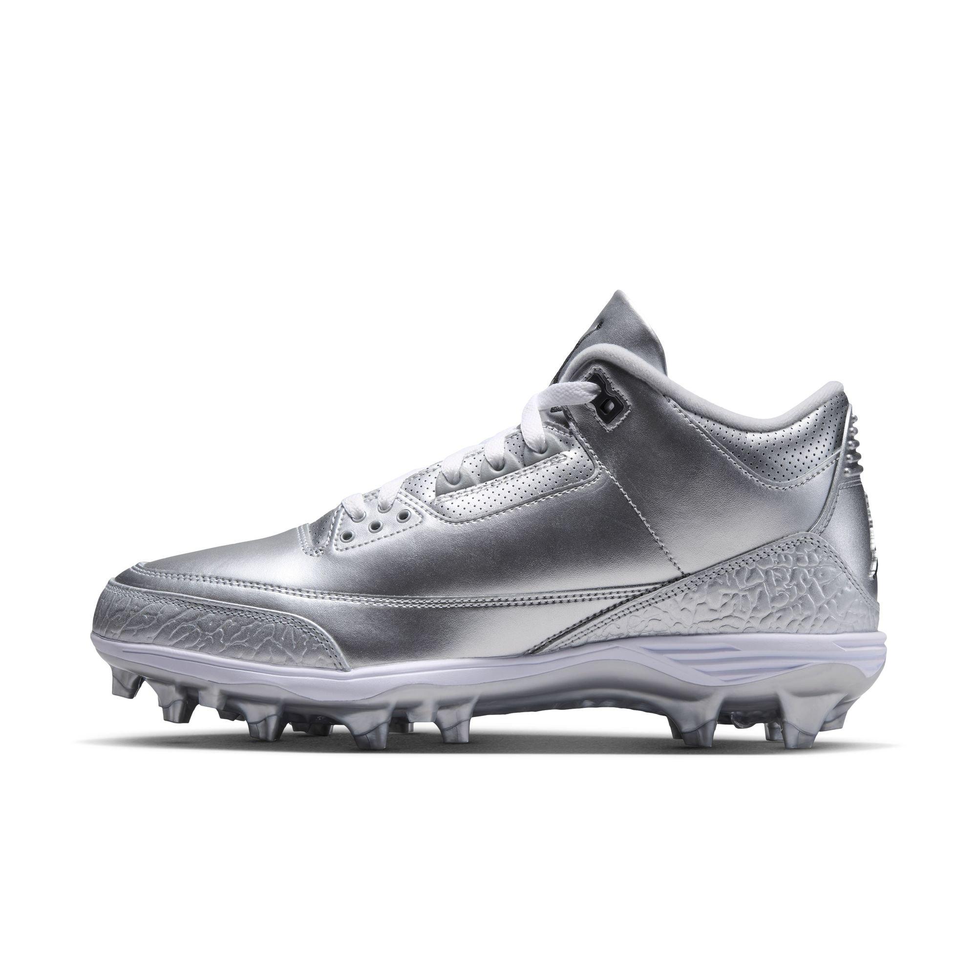 Jordan 3 Mid TD "Chrome" Men's Football Cleat - METALLIC SILVER/BLACK/WHITE