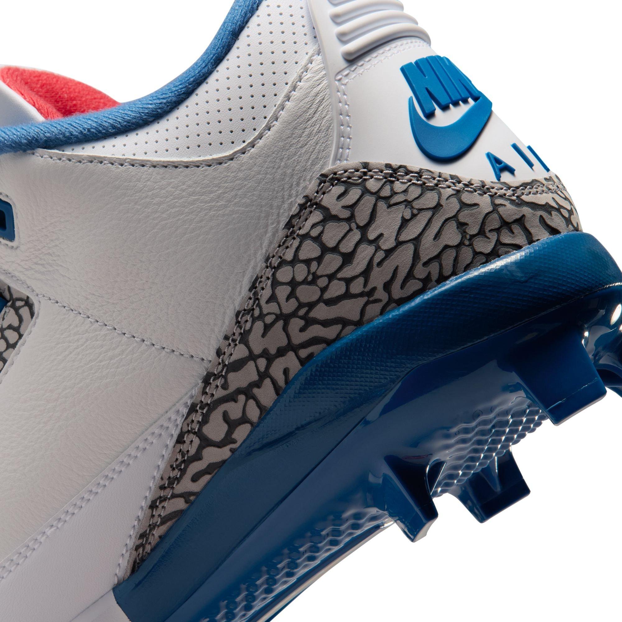 Jordan 3 Retro MCS "True Blue" Men's Baseball Cleat - WHITE/FIRE RED/TRUE BLUE/CEMENT GREY Thumbnail View 12