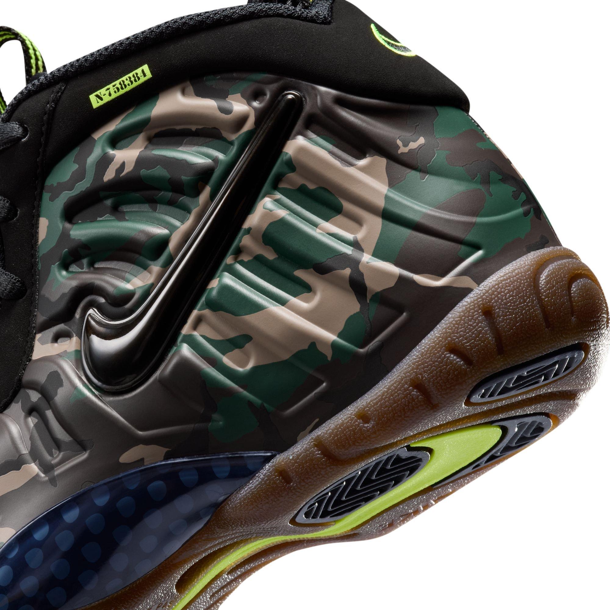 Nike Air Foamposite Pro Premium "Green Camo" Grade School Kids' Shoe - BLACK/VOLTAGE GREEN/GUM DARK BROWN