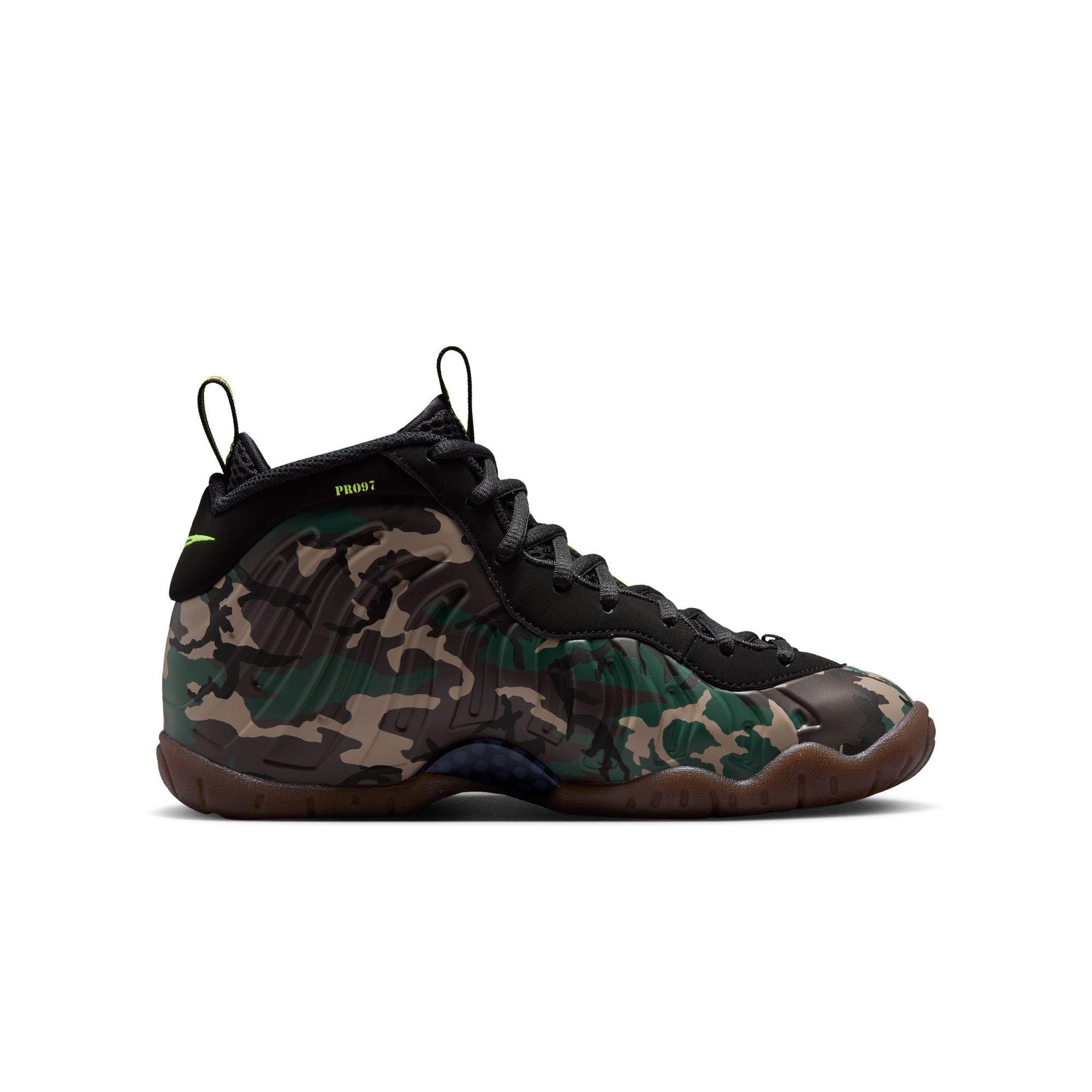 Nike Air Foamposite Pro Premium "Green Camo" Grade School Kids' Shoe - BLACK/VOLTAGE GREEN/GUM DARK BROWN