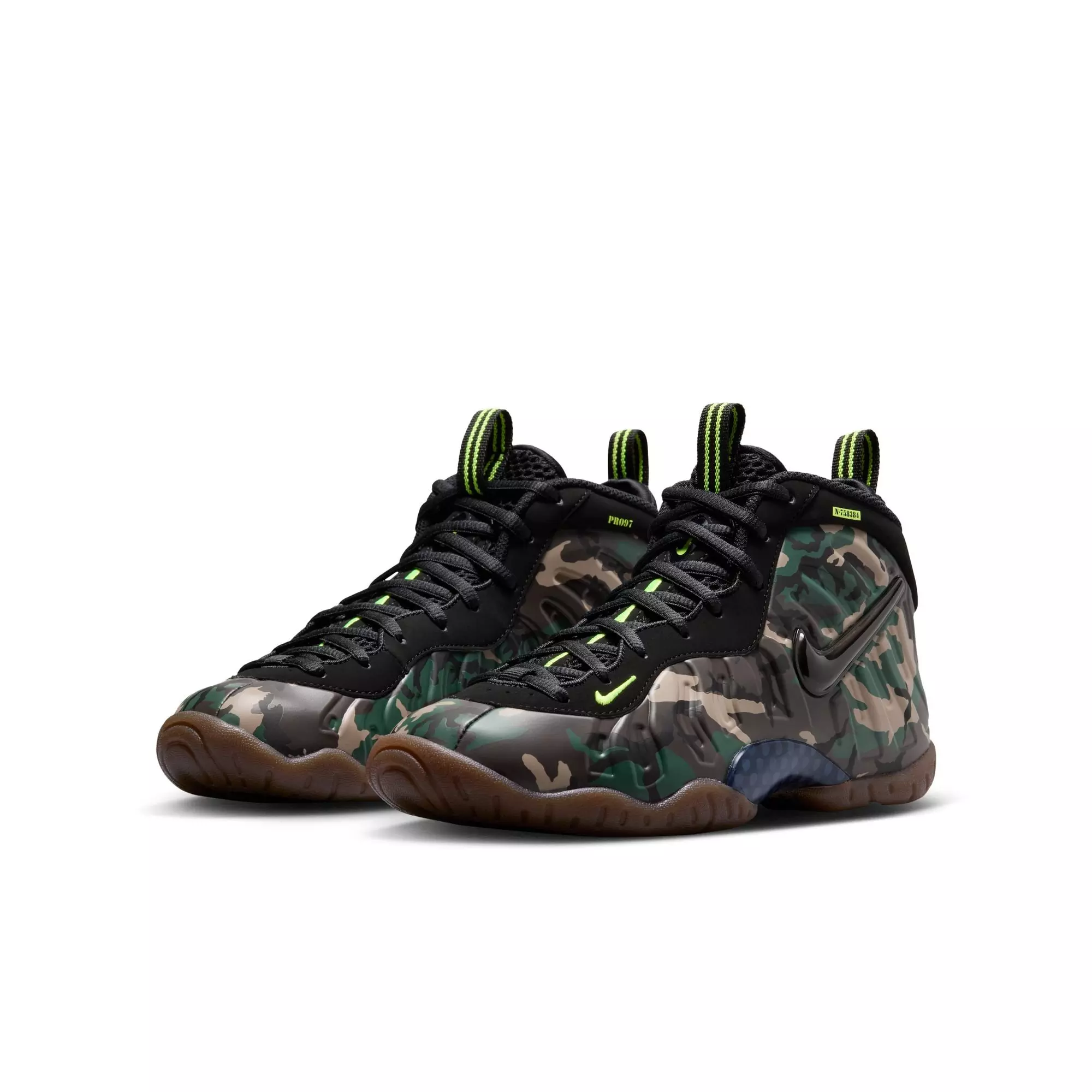 Nike Air Foamposite Pro Premium "Green Camo" Grade School Kids' Shoe - BLACK/VOLTAGE GREEN/GUM DARK BROWN