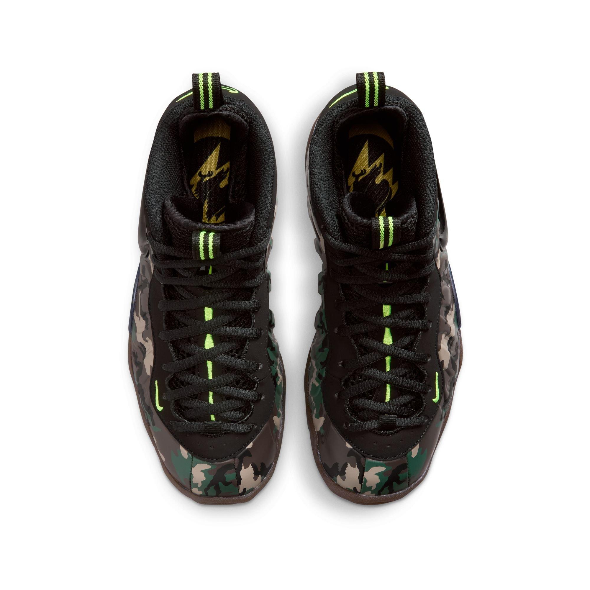Nike Air Foamposite Pro Premium "Green Camo" Grade School Kids' Shoe - BLACK/VOLTAGE GREEN/GUM DARK BROWN
