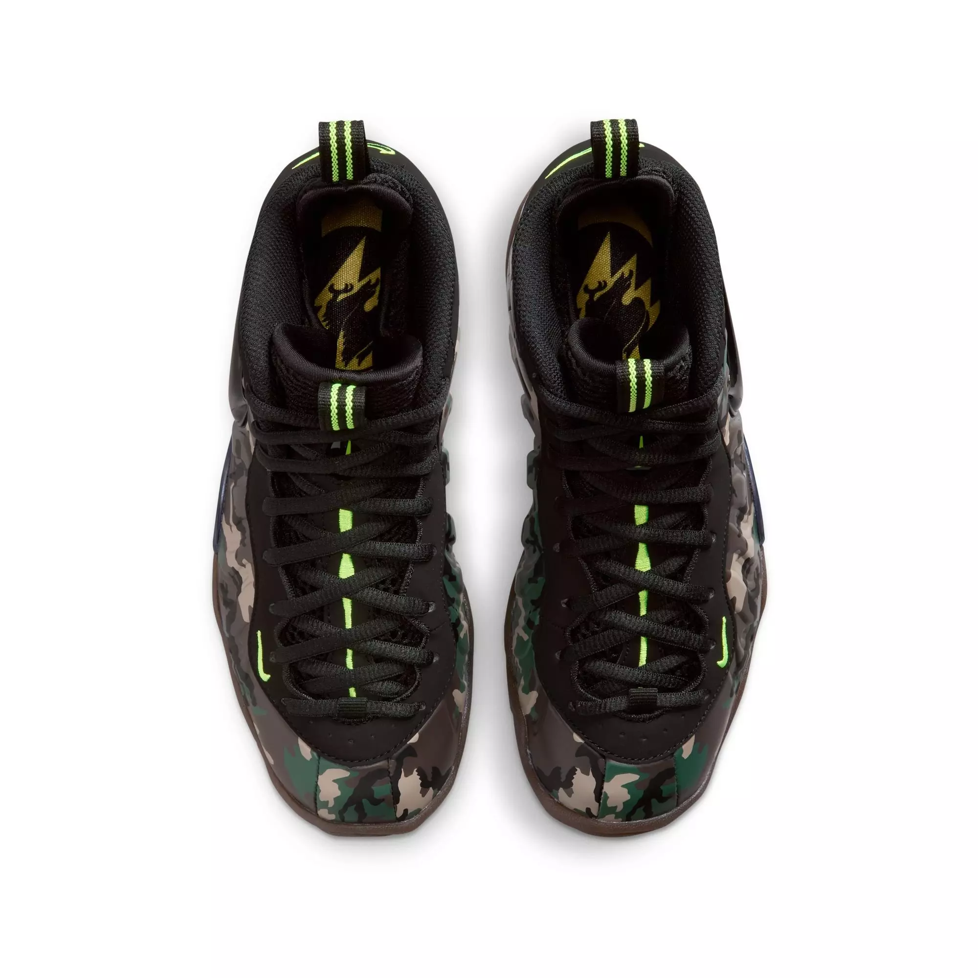 Nike Air Foamposite Pro Premium "Green Camo" Grade School Kids' Shoe - BLACK/VOLTAGE GREEN/GUM DARK BROWN