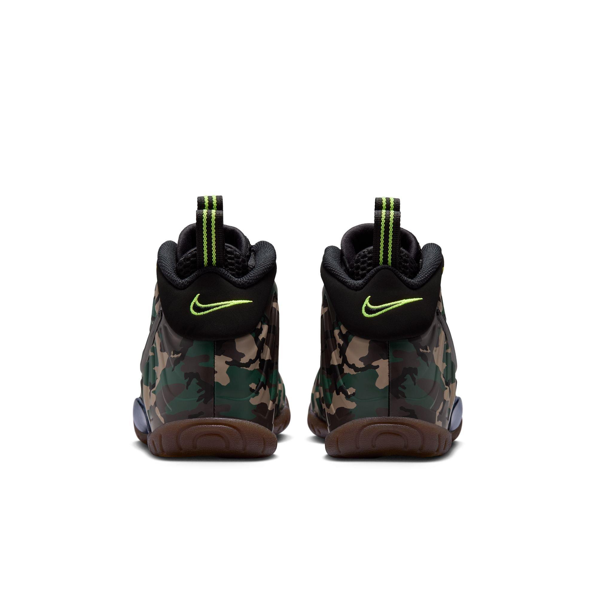 Nike Air Foamposite Pro Premium "Green Camo" Grade School Kids' Shoe - BLACK/VOLTAGE GREEN/GUM DARK BROWN