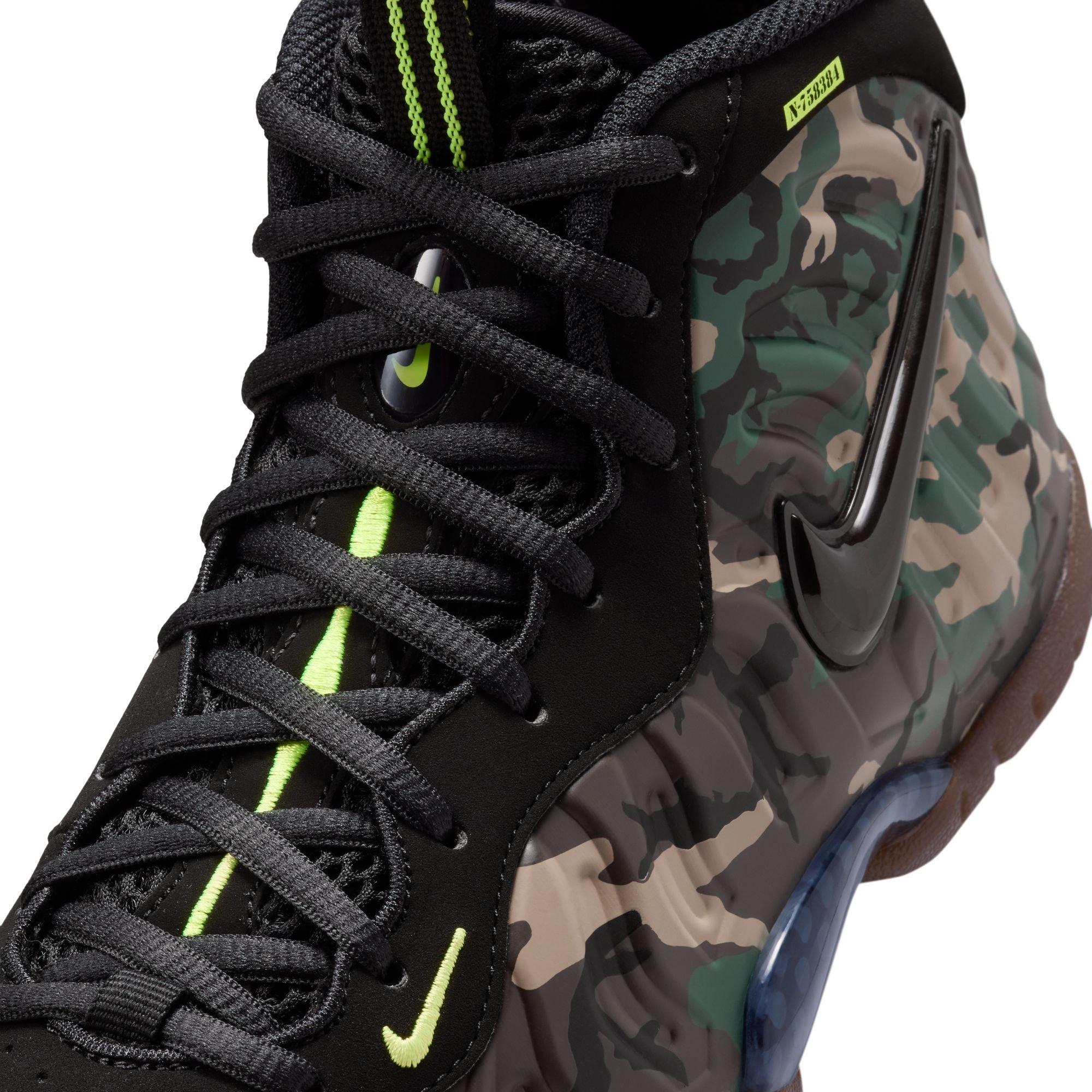 Nike Air Foamposite Pro Premium "Green Camo" Grade School Kids' Shoe - BLACK/VOLTAGE GREEN/GUM DARK BROWN
