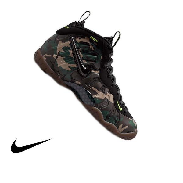 Nike Air Foamposite Pro Premium "Green Camo" Grade School Kids' Shoe - BLACK/VOLTAGE GREEN/GUM DARK BROWN