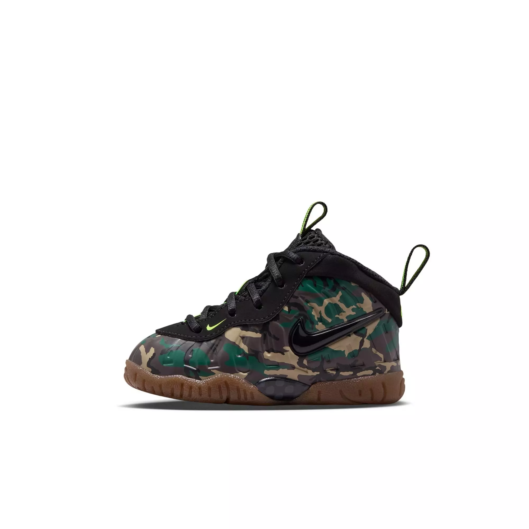 Nike Air Foamposite Pro Premium "Green Camo" Toddler Kids' Shoe - BLACK/VOLTAGE GREEN/GUM DARK BROWN