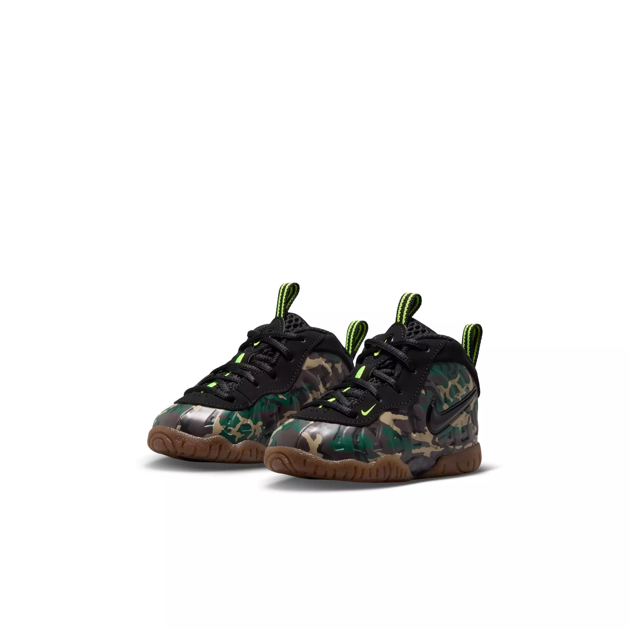 Nike Air Foamposite Pro Premium "Green Camo" Toddler Kids' Shoe - BLACK/VOLTAGE GREEN/GUM DARK BROWN