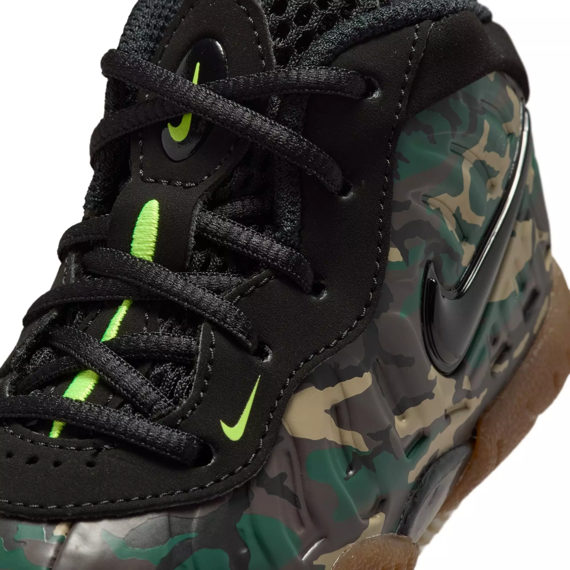 Nike Air Foamposite Pro Premium "Green Camo" Toddler Kids' Shoe - BLACK/VOLTAGE GREEN/GUM DARK BROWN