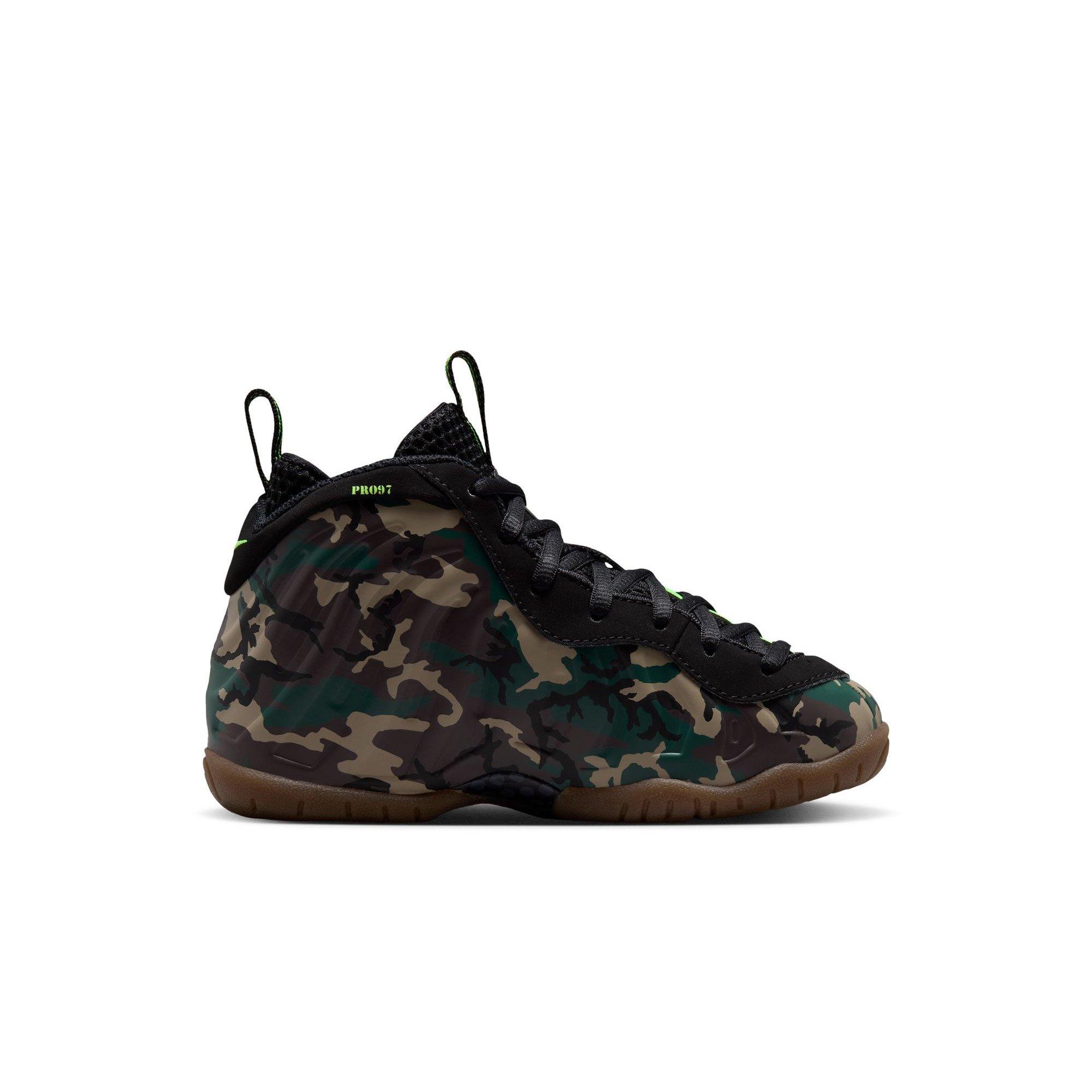 Nike Air Foamposite Pro Premium "Green Camo" Preschool Kids' Shoe - BLACK/VOLTAGE GREEN/GUM DARK BROWN