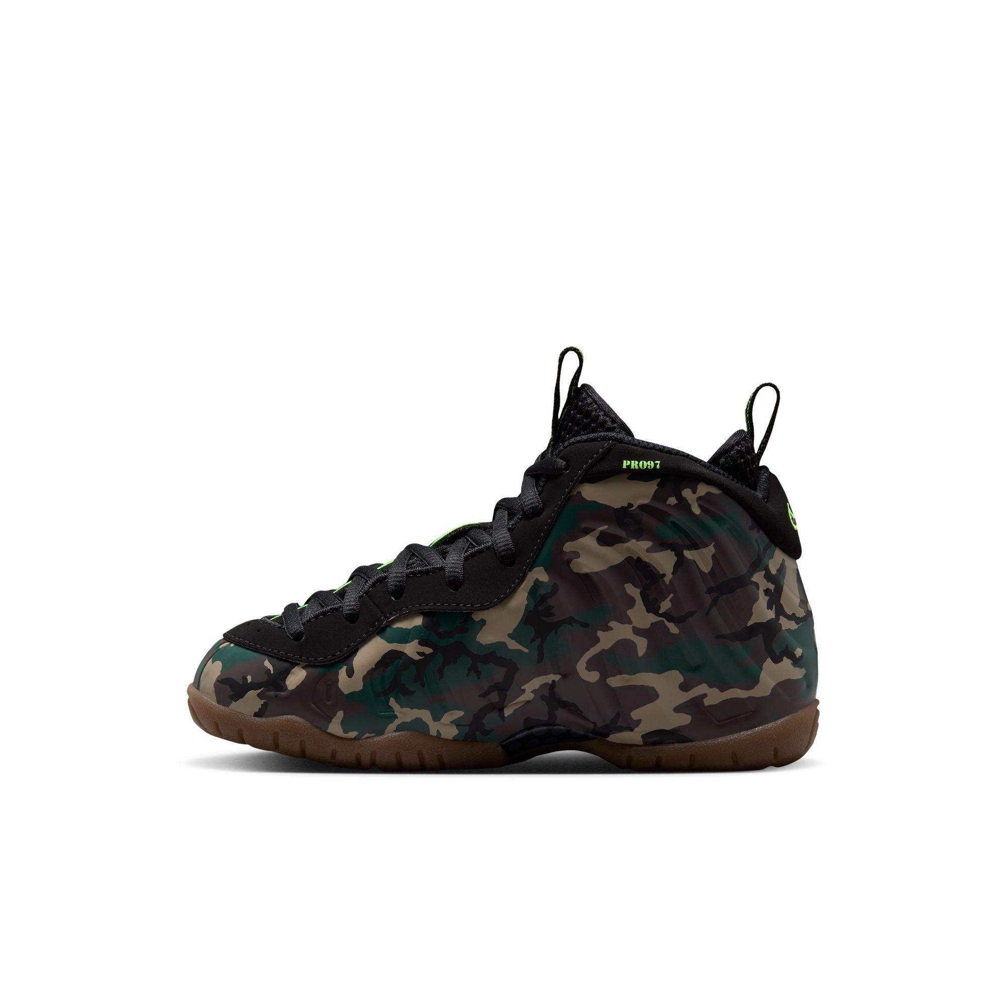 Nike Air Foamposite Pro Premium "Green Camo" Preschool Kids' Shoe - BLACK/VOLTAGE GREEN/GUM DARK BROWN