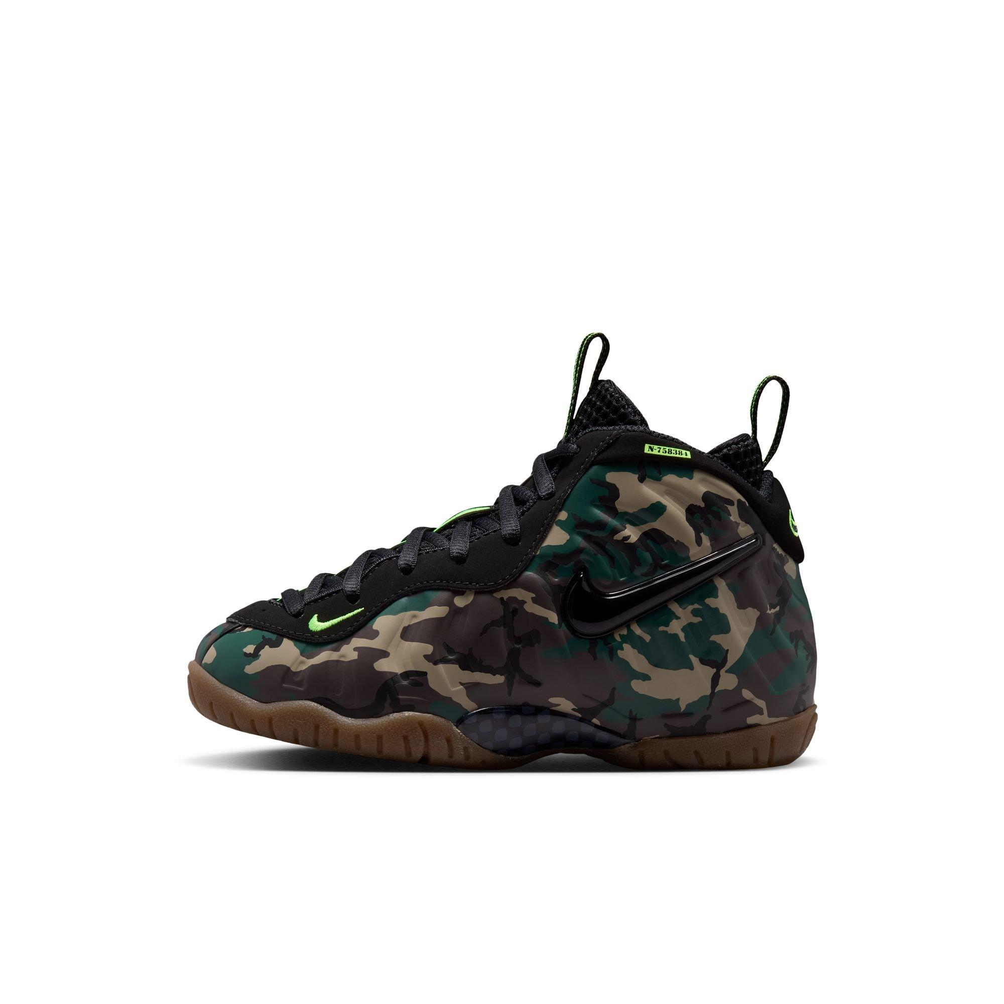 Nike Air Foamposite Pro Premium "Green Camo" Preschool Kids' Shoe - BLACK/VOLTAGE GREEN/GUM DARK BROWN