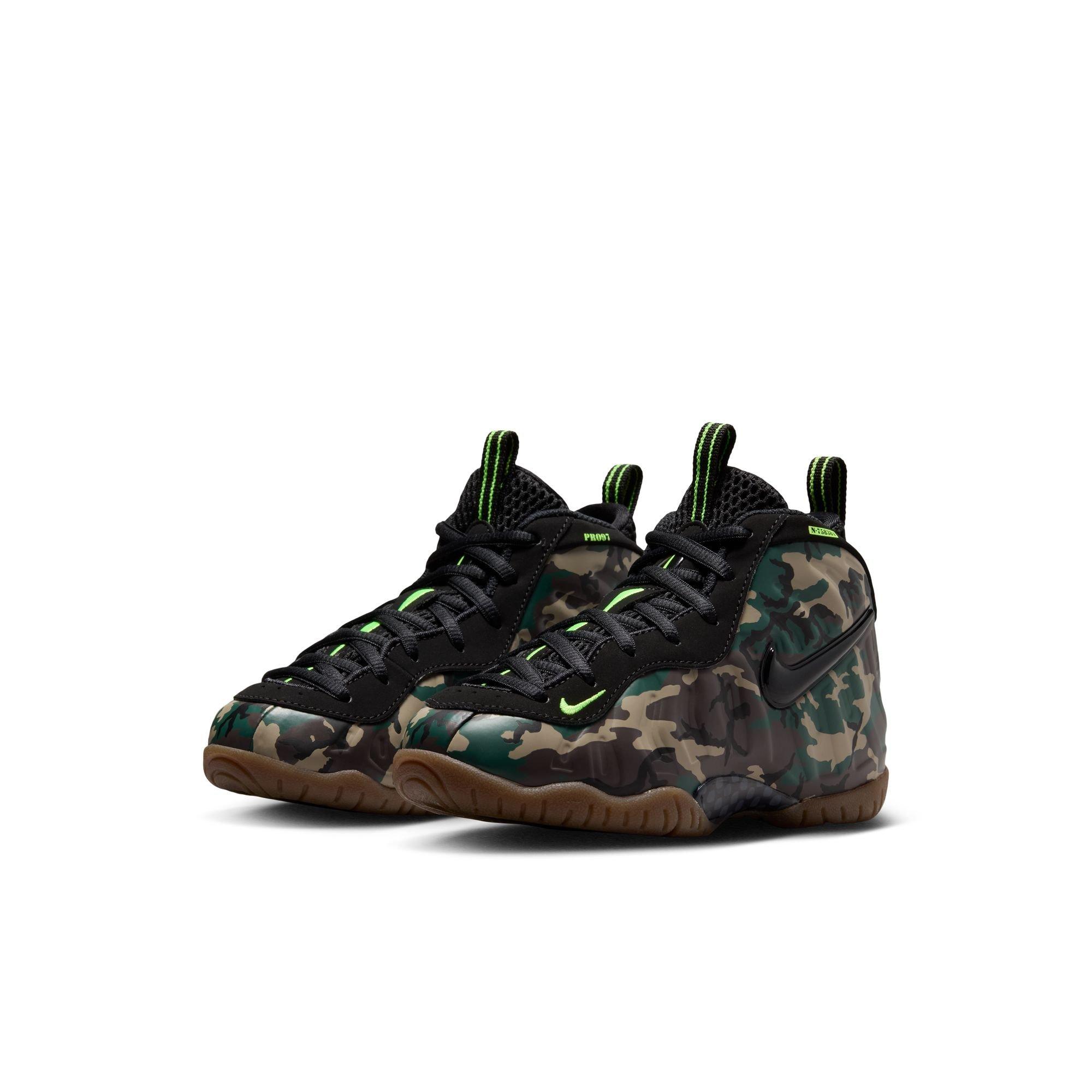 Nike Air Foamposite Pro Premium "Green Camo" Preschool Kids' Shoe - BLACK/VOLTAGE GREEN/GUM DARK BROWN