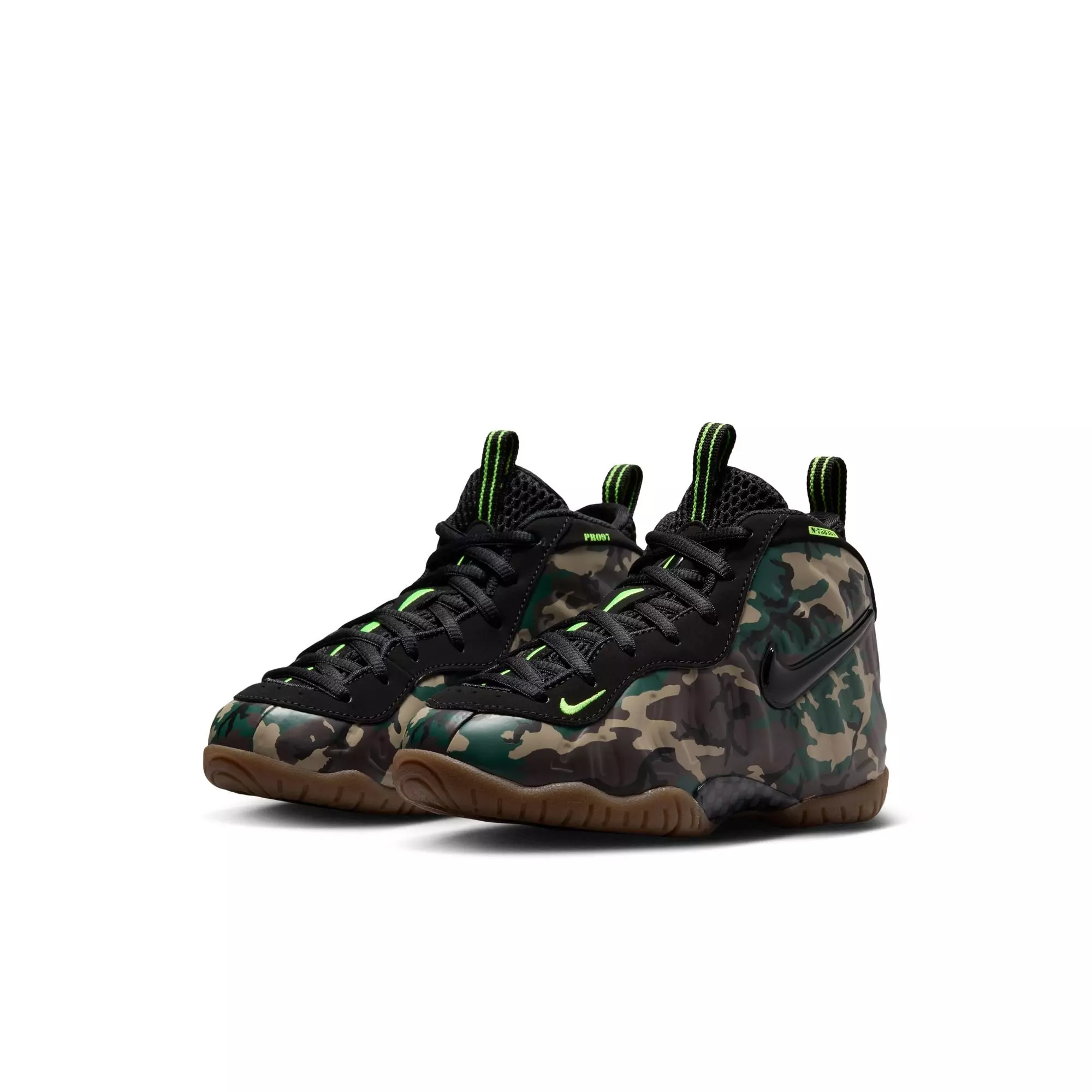 Nike Air Foamposite Pro Premium "Green Camo" Preschool Kids' Shoe - BLACK/VOLTAGE GREEN/GUM DARK BROWN